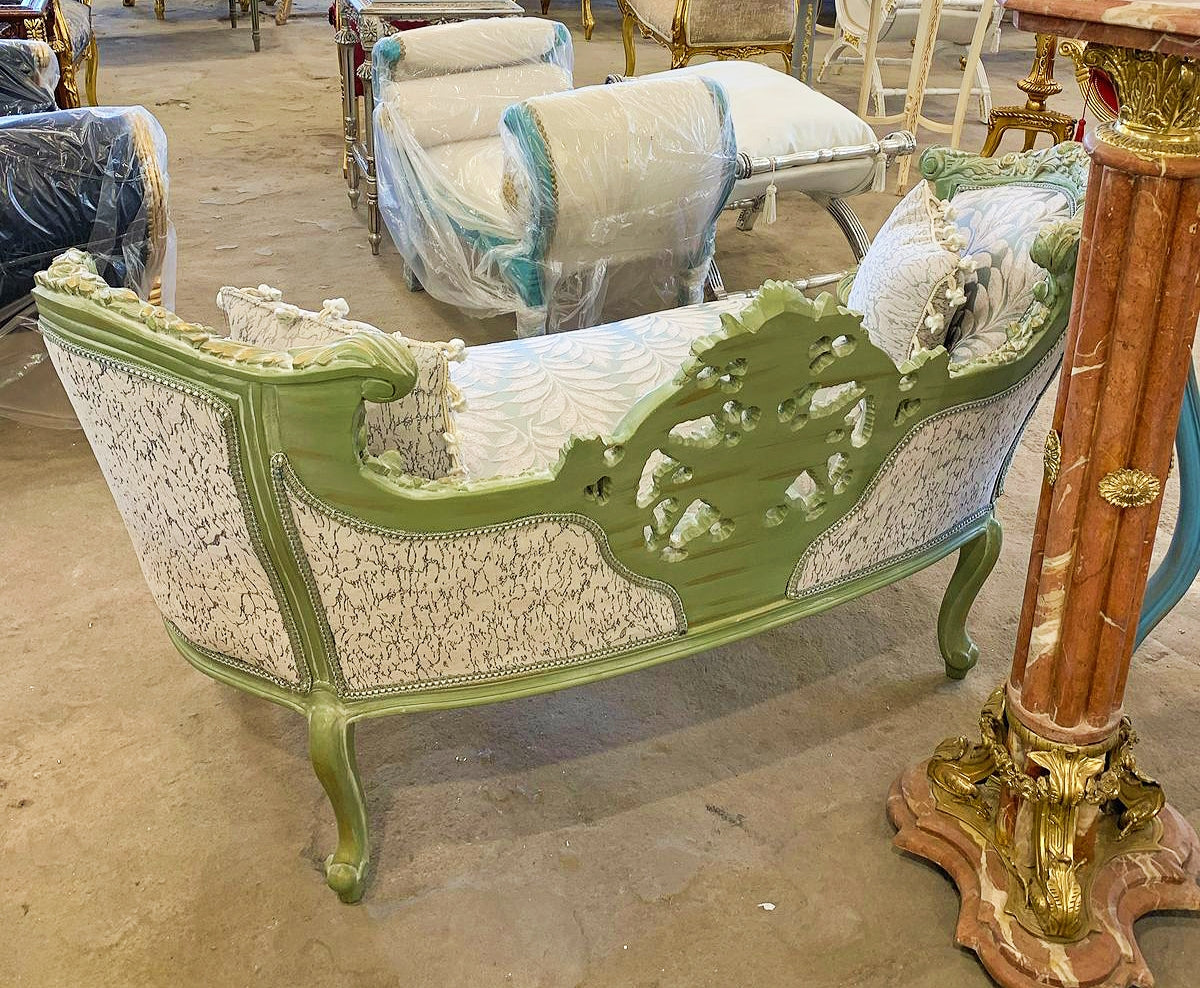 French Style Sky Blue Small Settee Gold Details Bench Furniture Home
