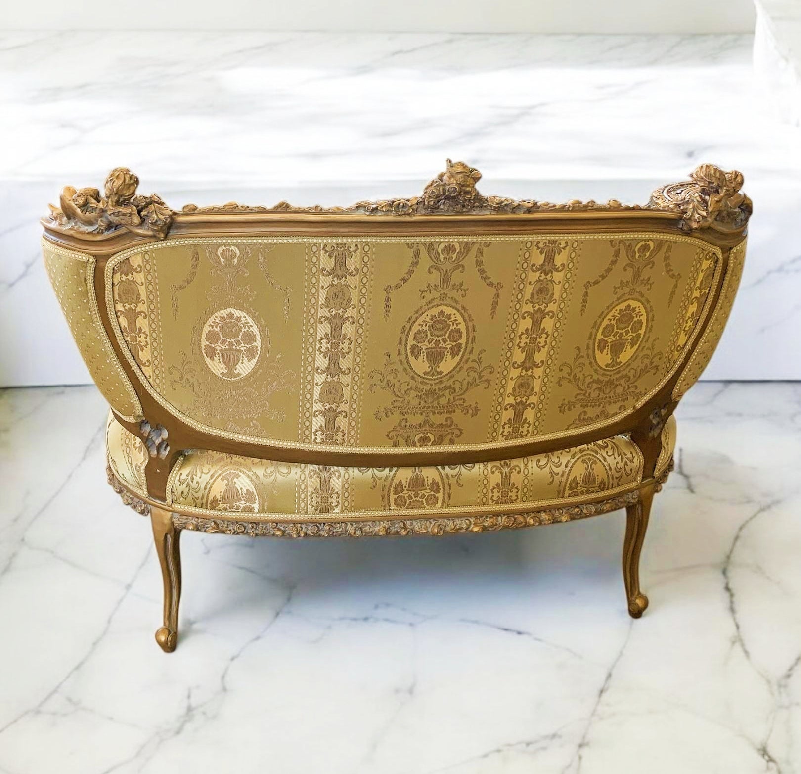 French Style Gold Damask Fabric Sofa Interior Design Gold Leaf