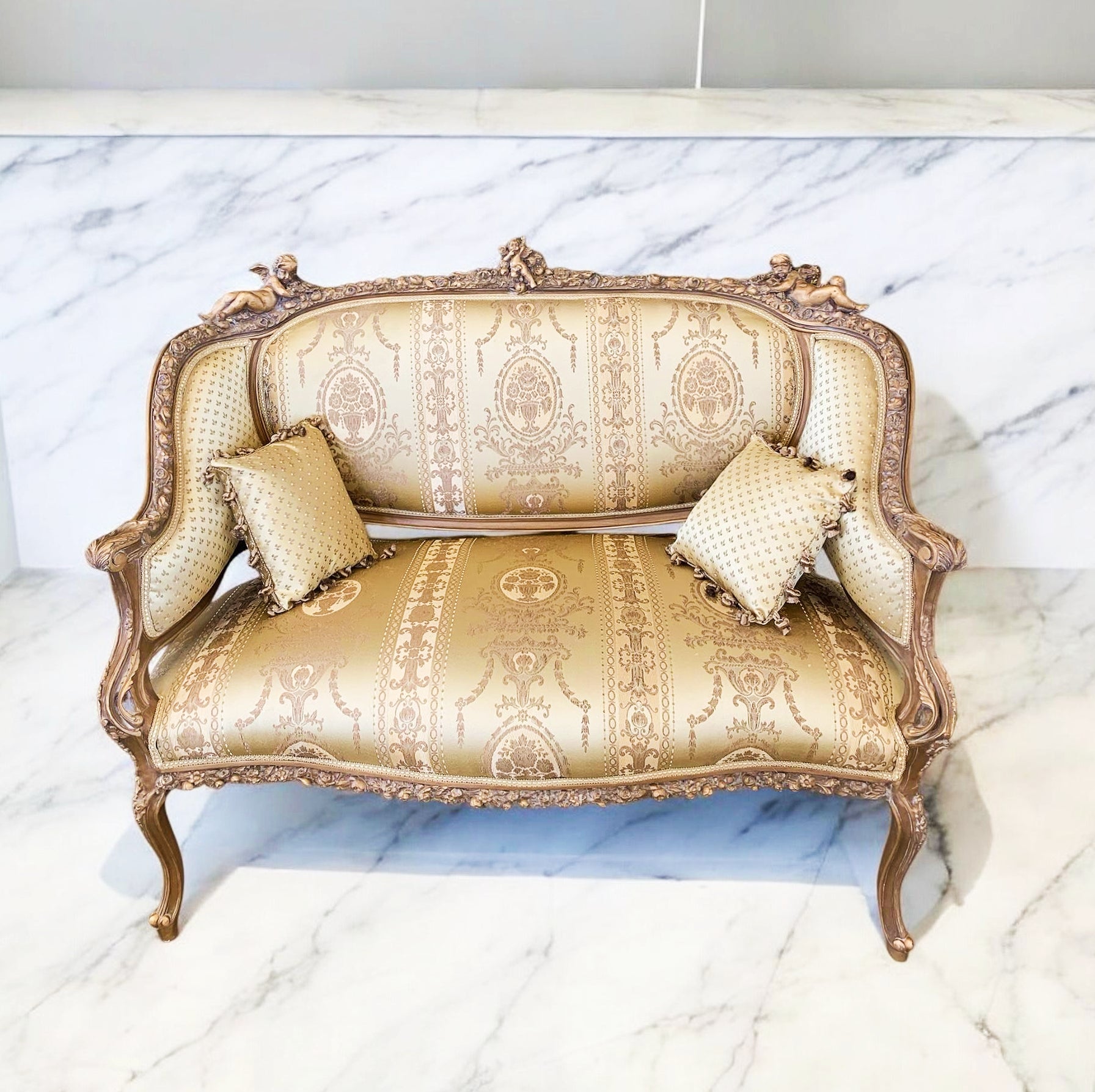 French Style Gold Damask Fabric Sofa Interior Design Gold Leaf