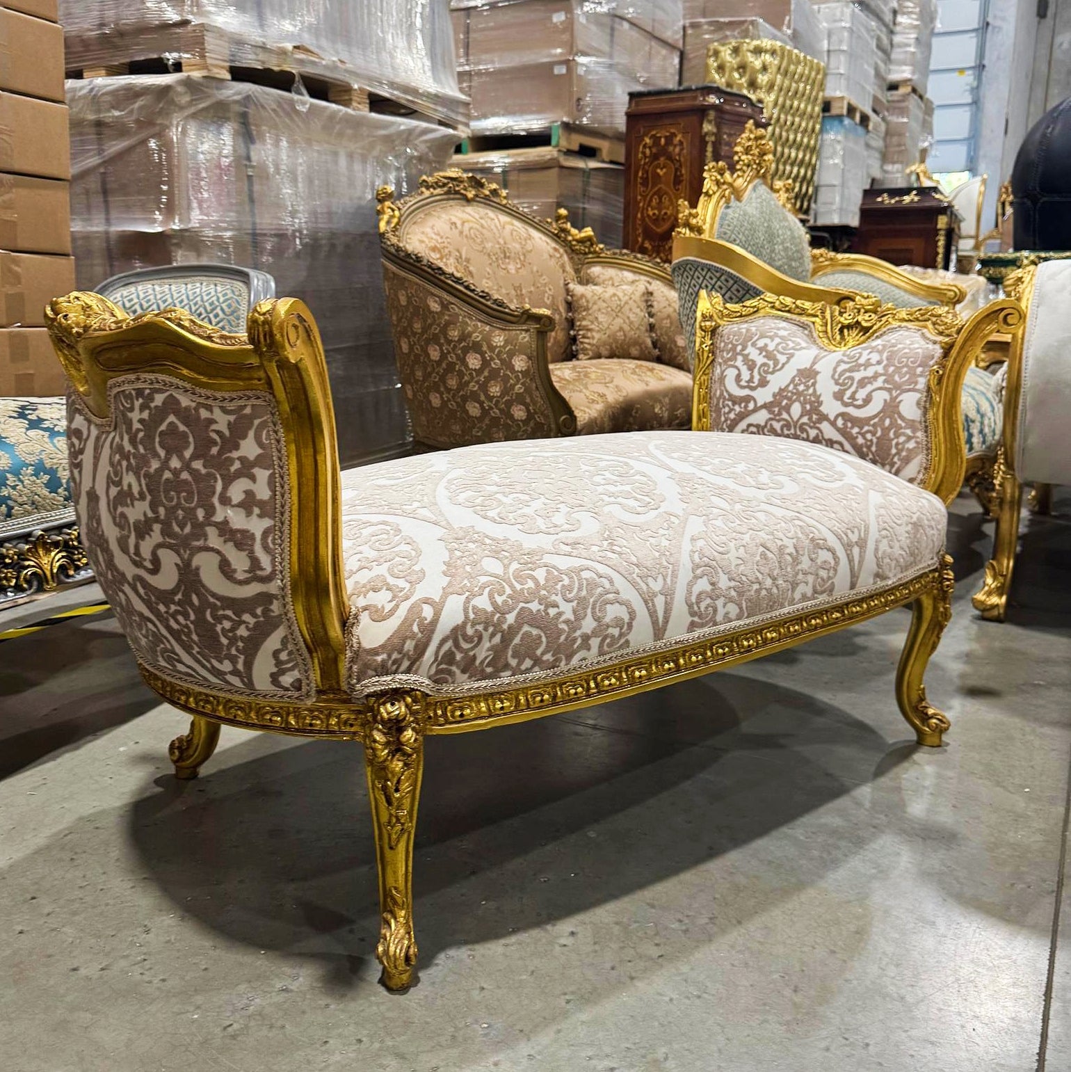 Marquis Bench French Style White Gold Details Interior Design Furniture