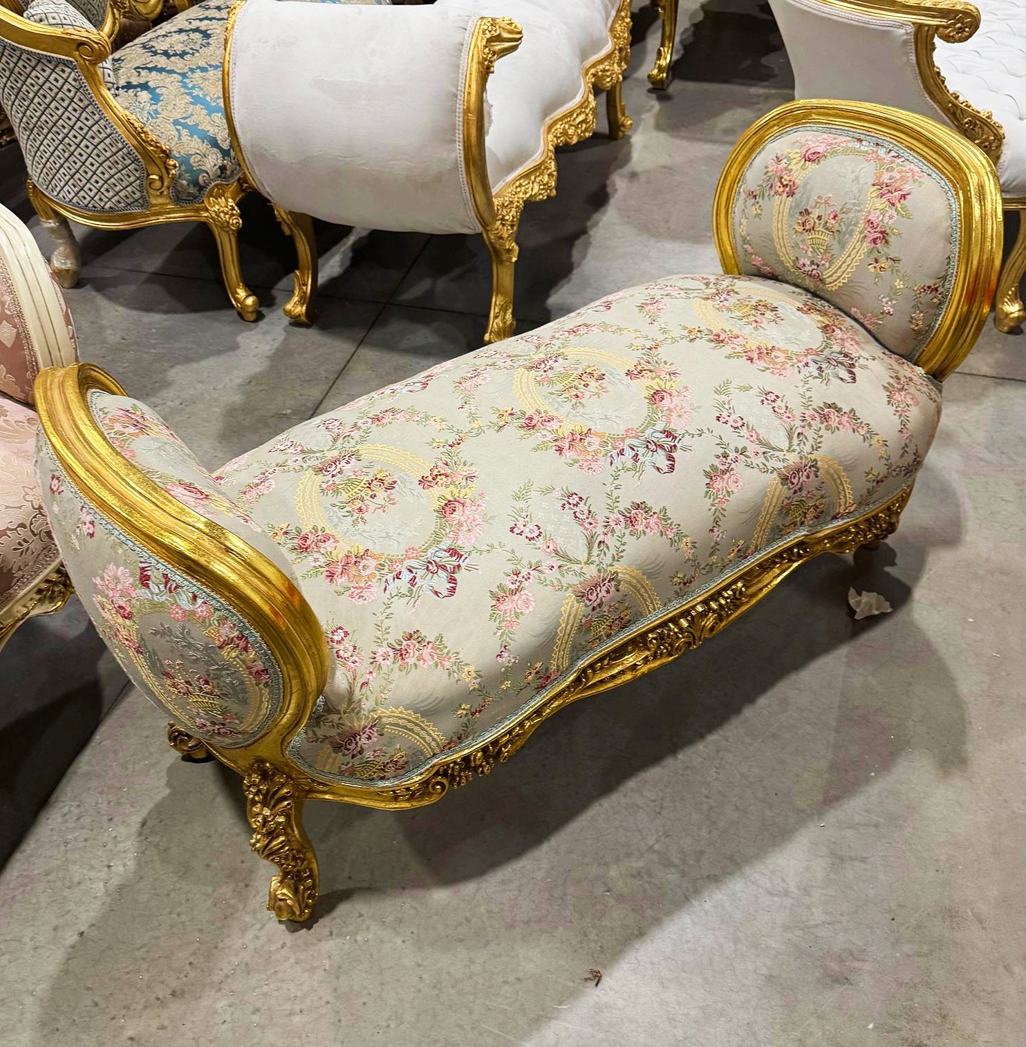 Marquis Bench French Style Sky Blue  Gold Details Interior Design Furniture