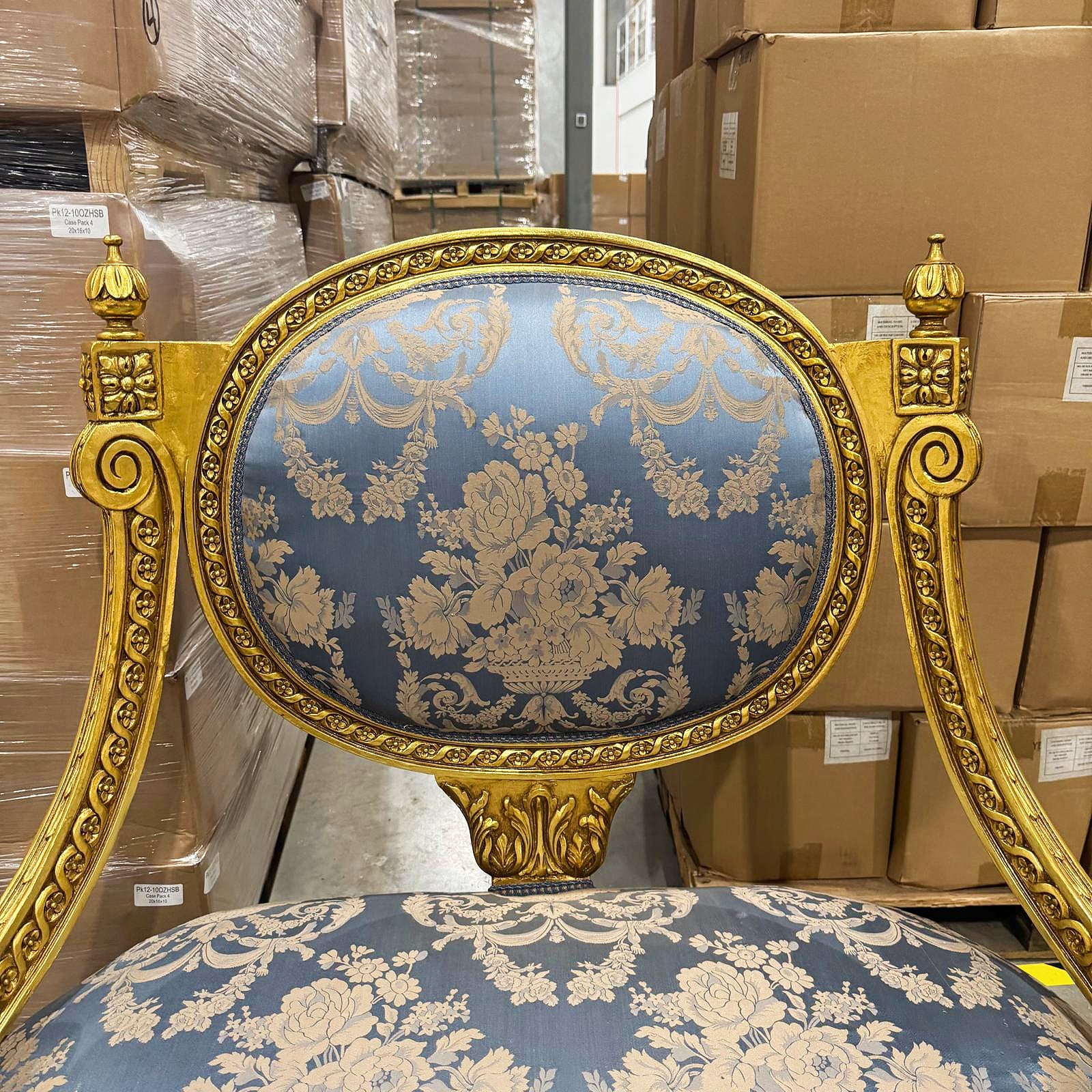 French Louis XV Style Blue Chair with Gold Details Furniture