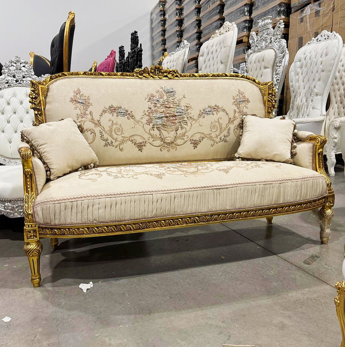 Baroque Style Beige White Sofa Interior Design Gold Details French