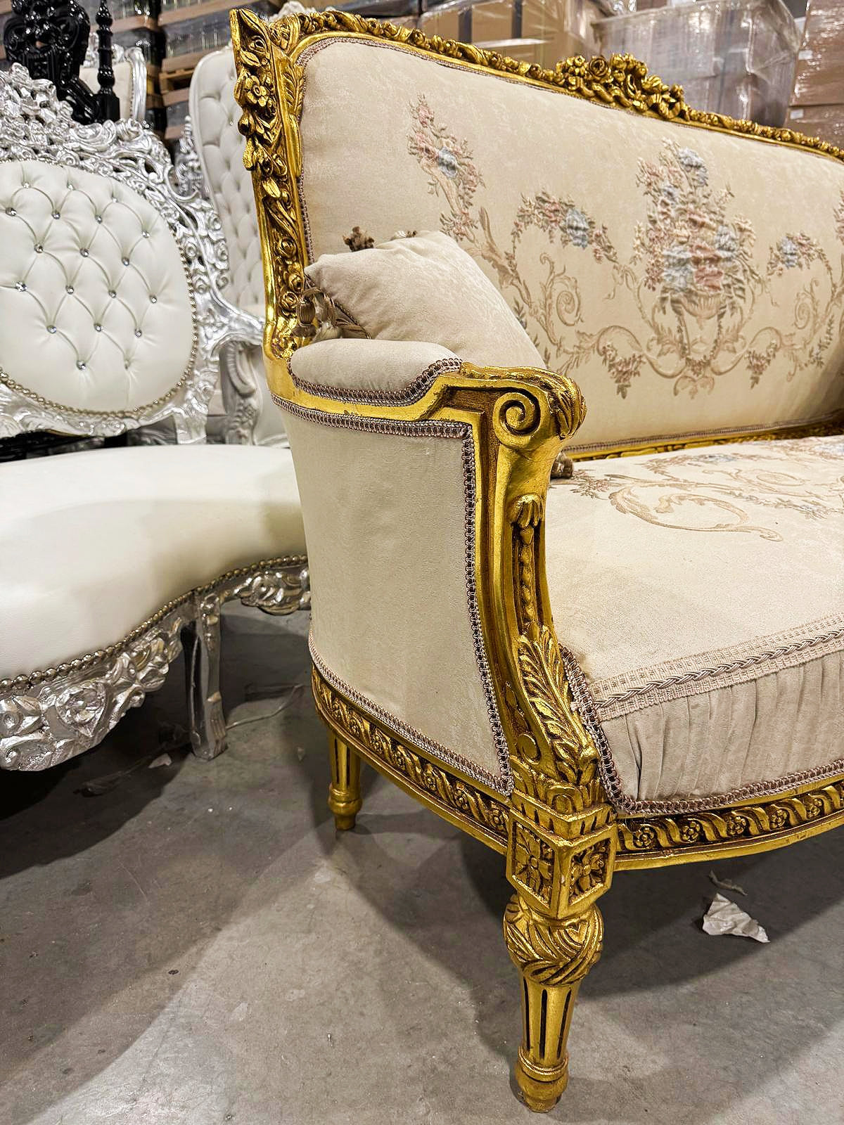 Baroque Style Beige White Sofa Interior Design Gold Details French