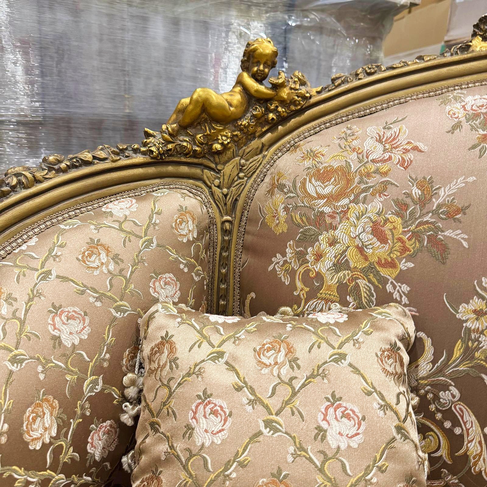 Light Coffee Sofa Baroque Style Interior Design Gold Leaf Details French