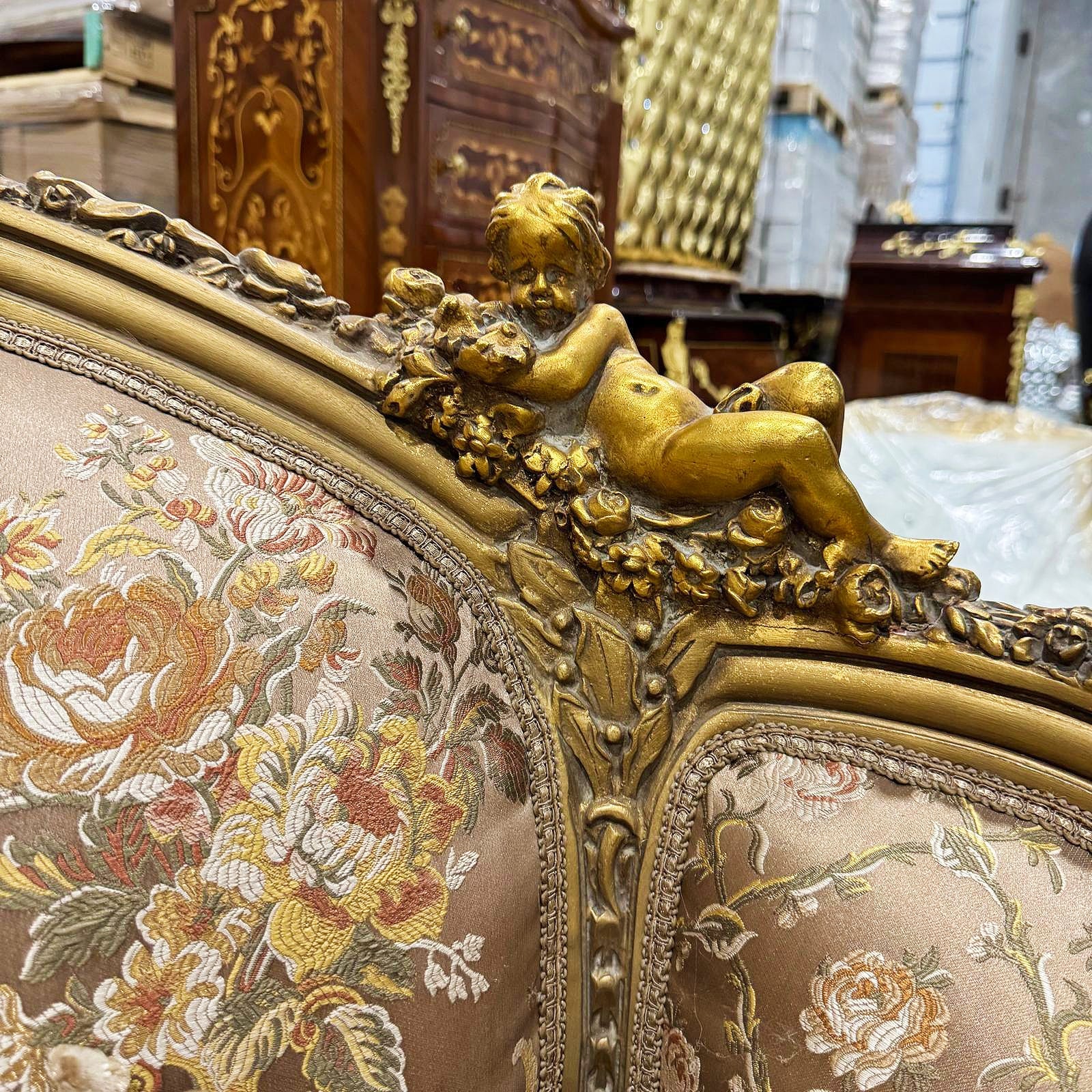 Light Coffee Sofa Baroque Style Interior Design Gold Leaf Details French