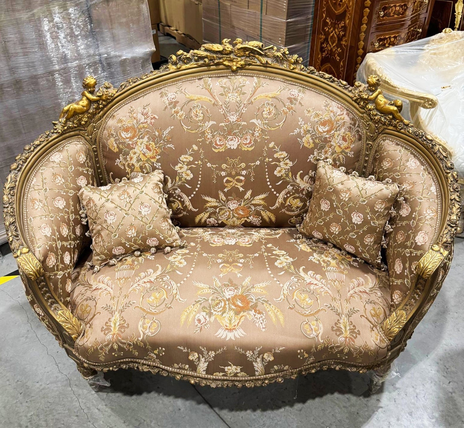 Light Coffee Sofa Baroque Style Interior Design Gold Leaf Details French