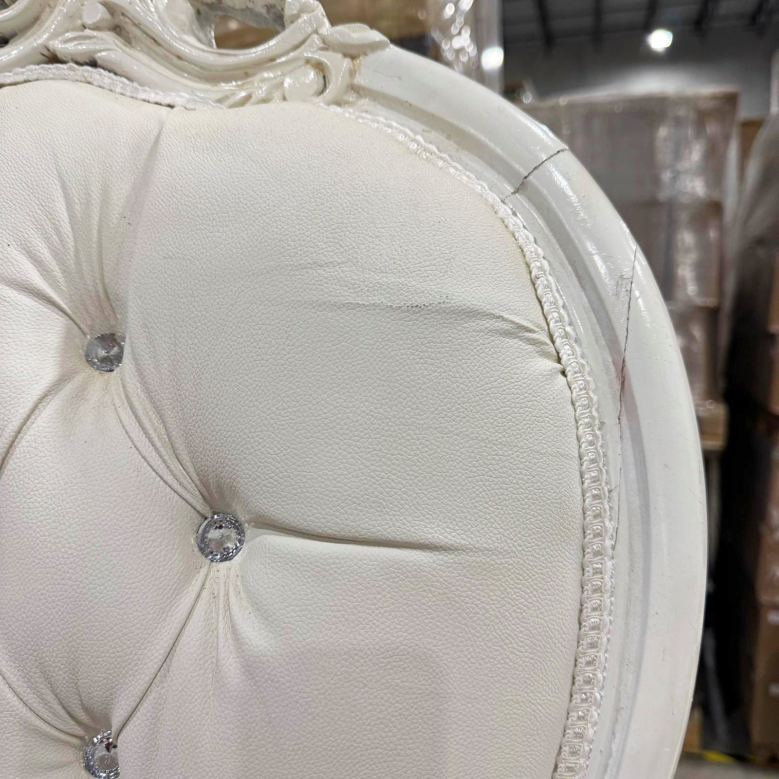 Throne Chair Set French Style White Leather High-Back Tufted