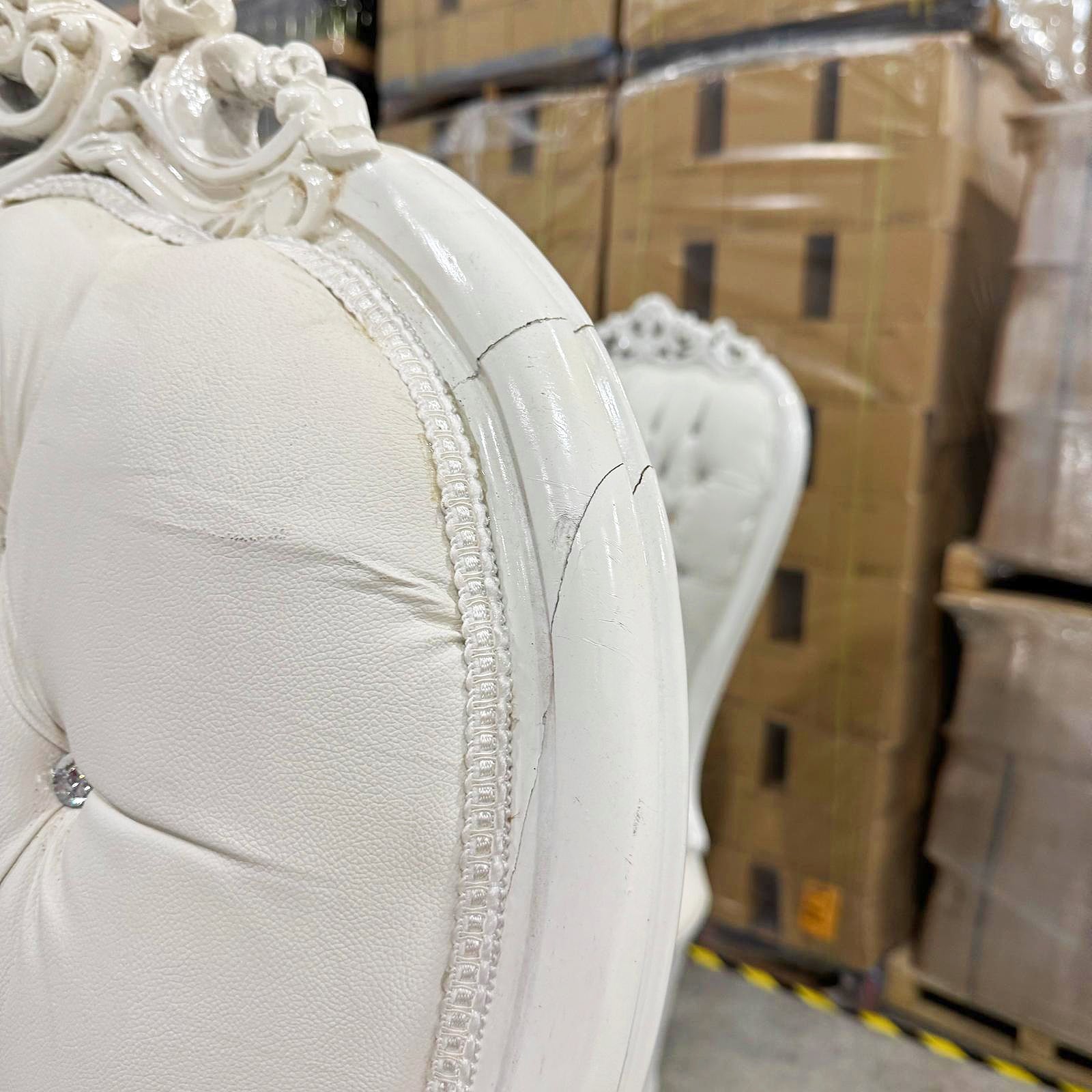 Throne Chair Set French Style White Leather High-Back Tufted