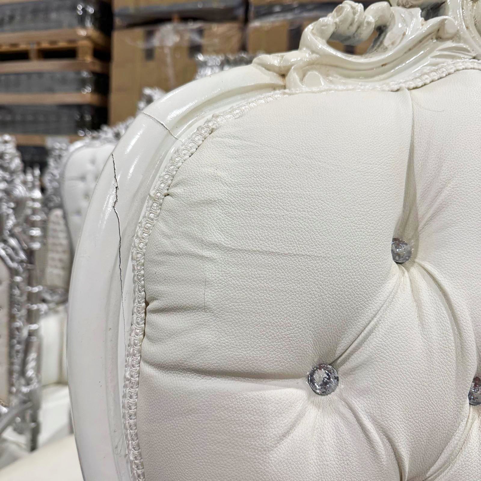 Throne Chair Set French Style White Leather High-Back Tufted