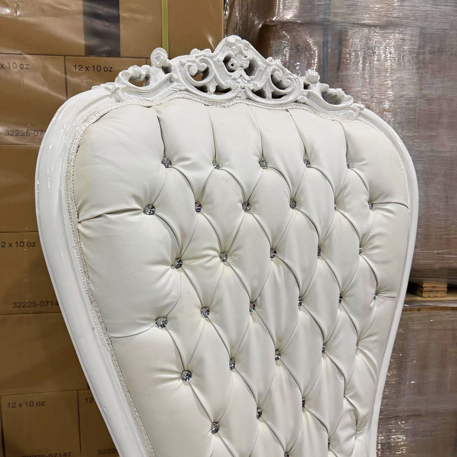 Throne Chair French Style White Leather High-Back Tufted Golden Throne