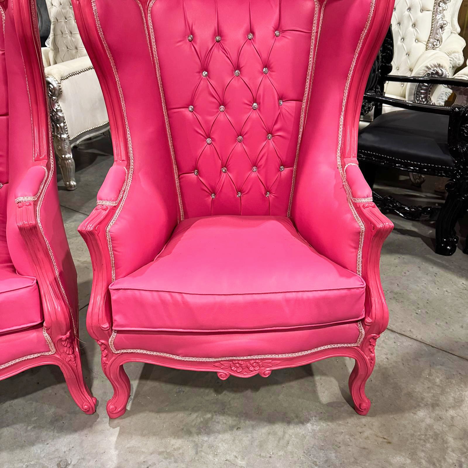 Balloon Chair French Style Pink Leather High-Back Canopy Lacquer Chair