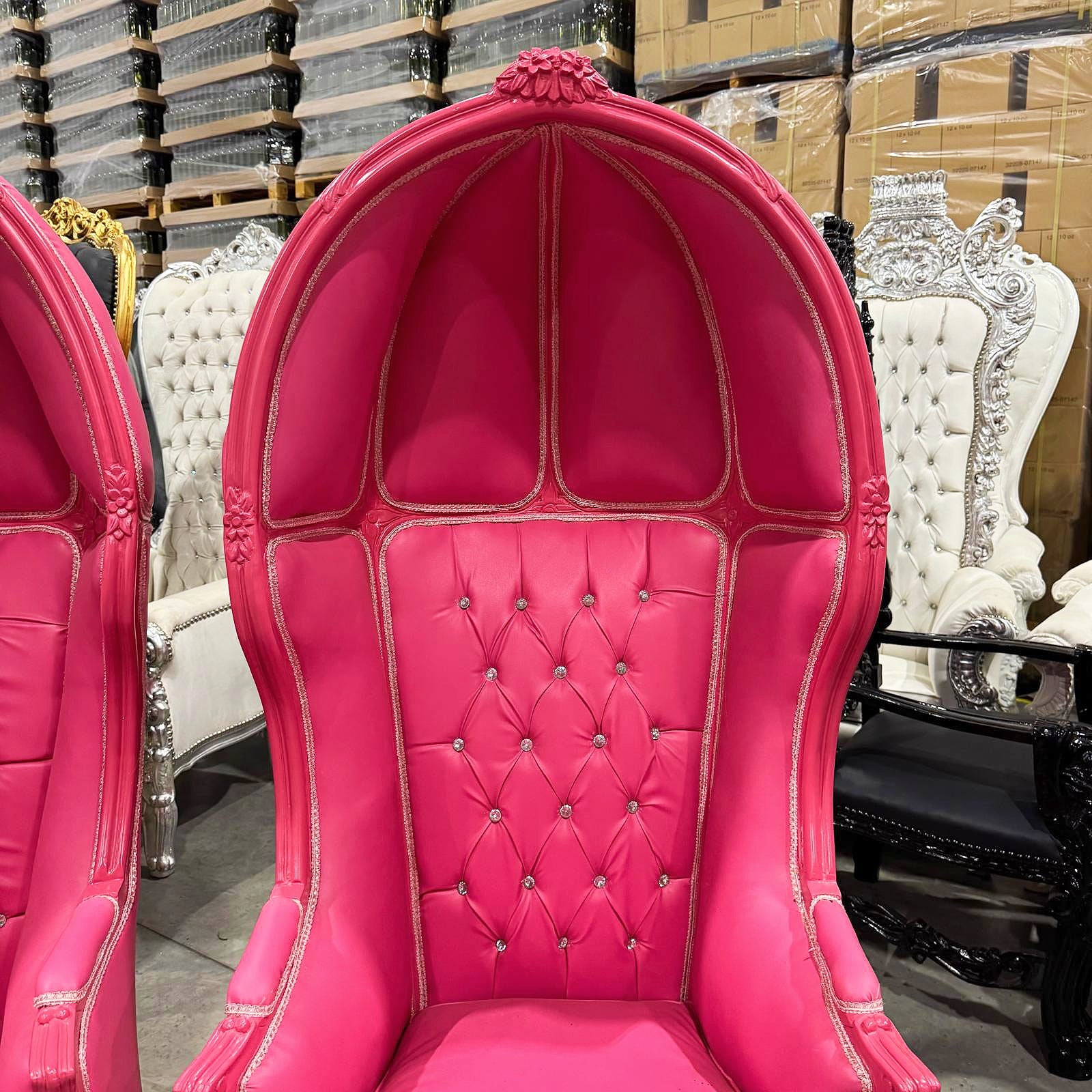 Balloon Chair French Style Pink Leather High-Back Canopy Lacquer Chair