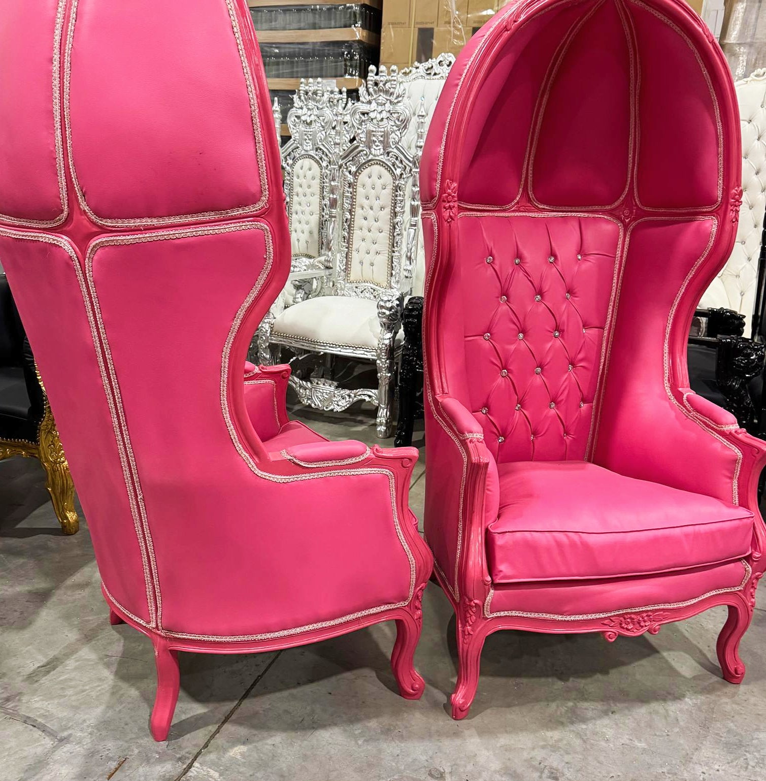 Balloon Chair French Style Pink Leather High-Back Canopy Lacquer Chair