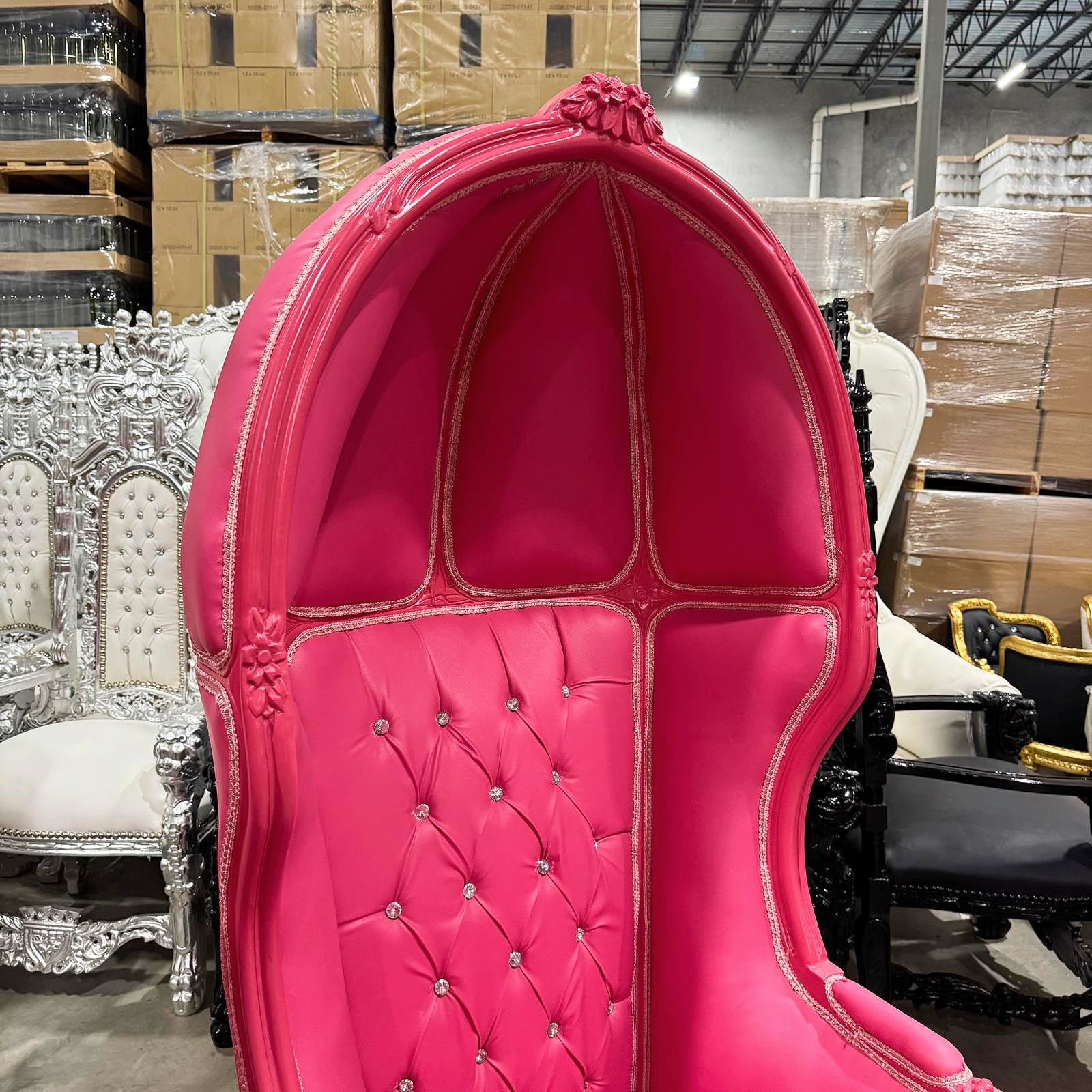 Balloon Chair French Style Pink Leather High-Back Canopy Lacquer Chair