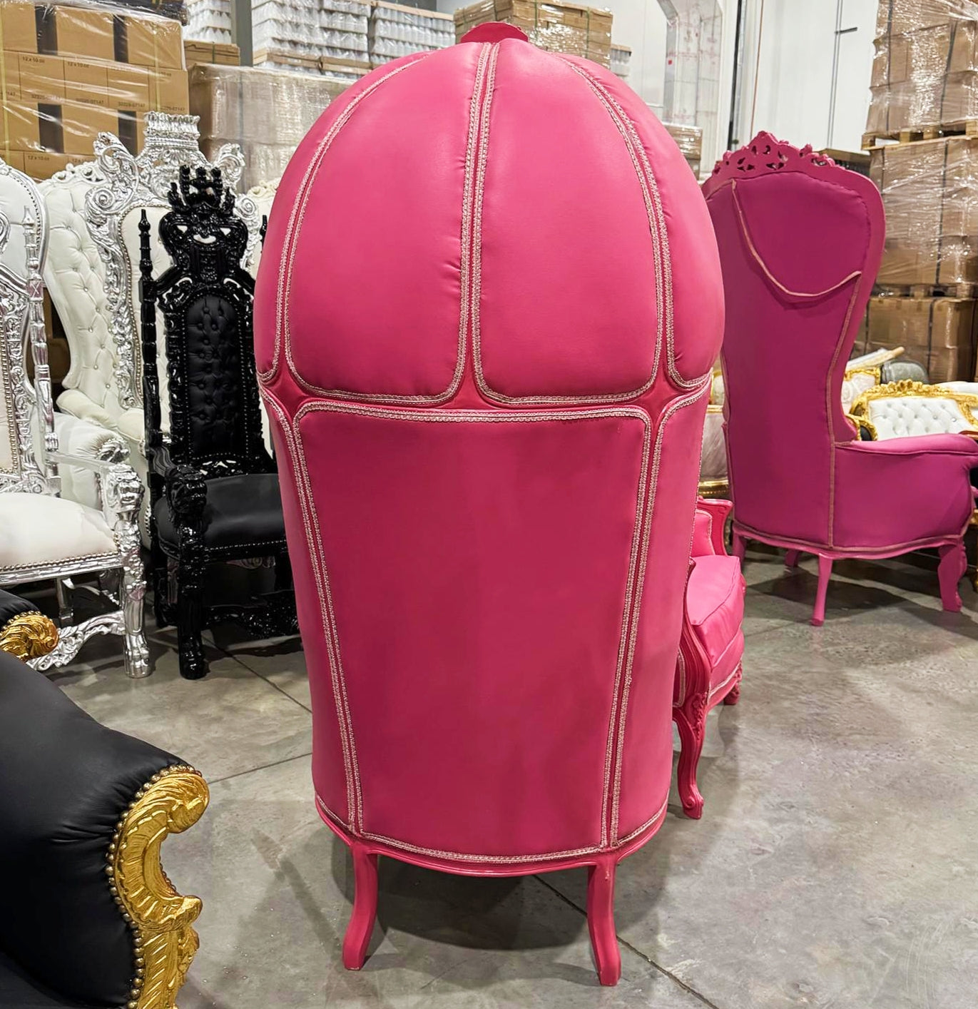 Balloon Chair French Style Pink Leather High-Back Canopy Lacquer Chair