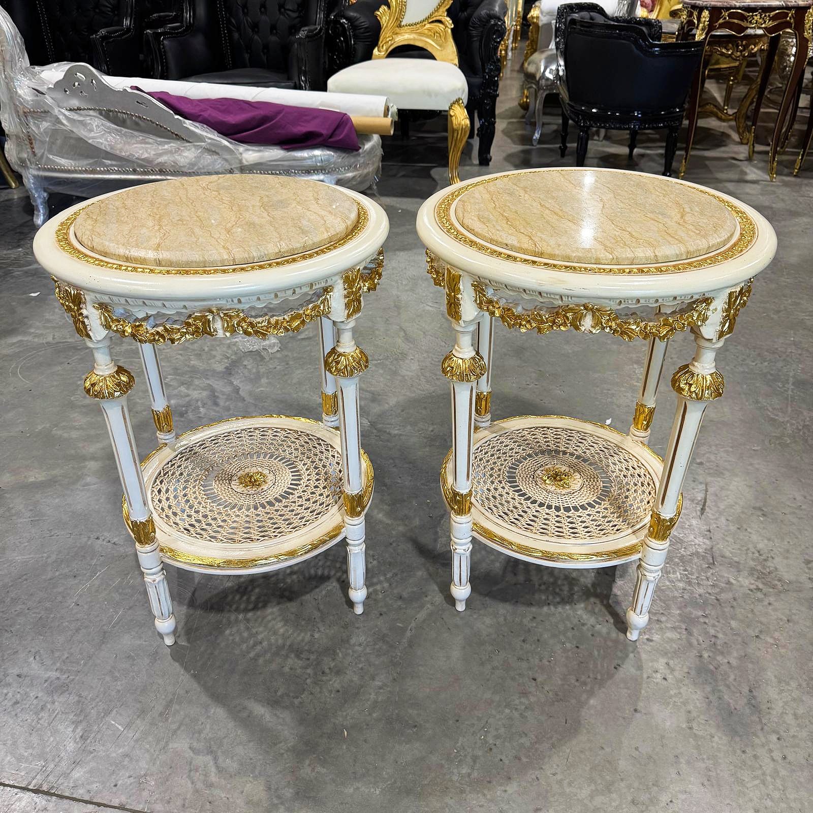 White Side Table Marble Topped French Style Gold Leaf Details Furniture