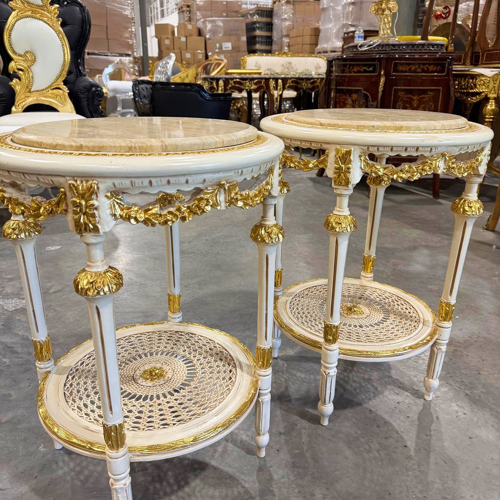White Side Table Marble Topped French Style Gold Leaf Details Furniture