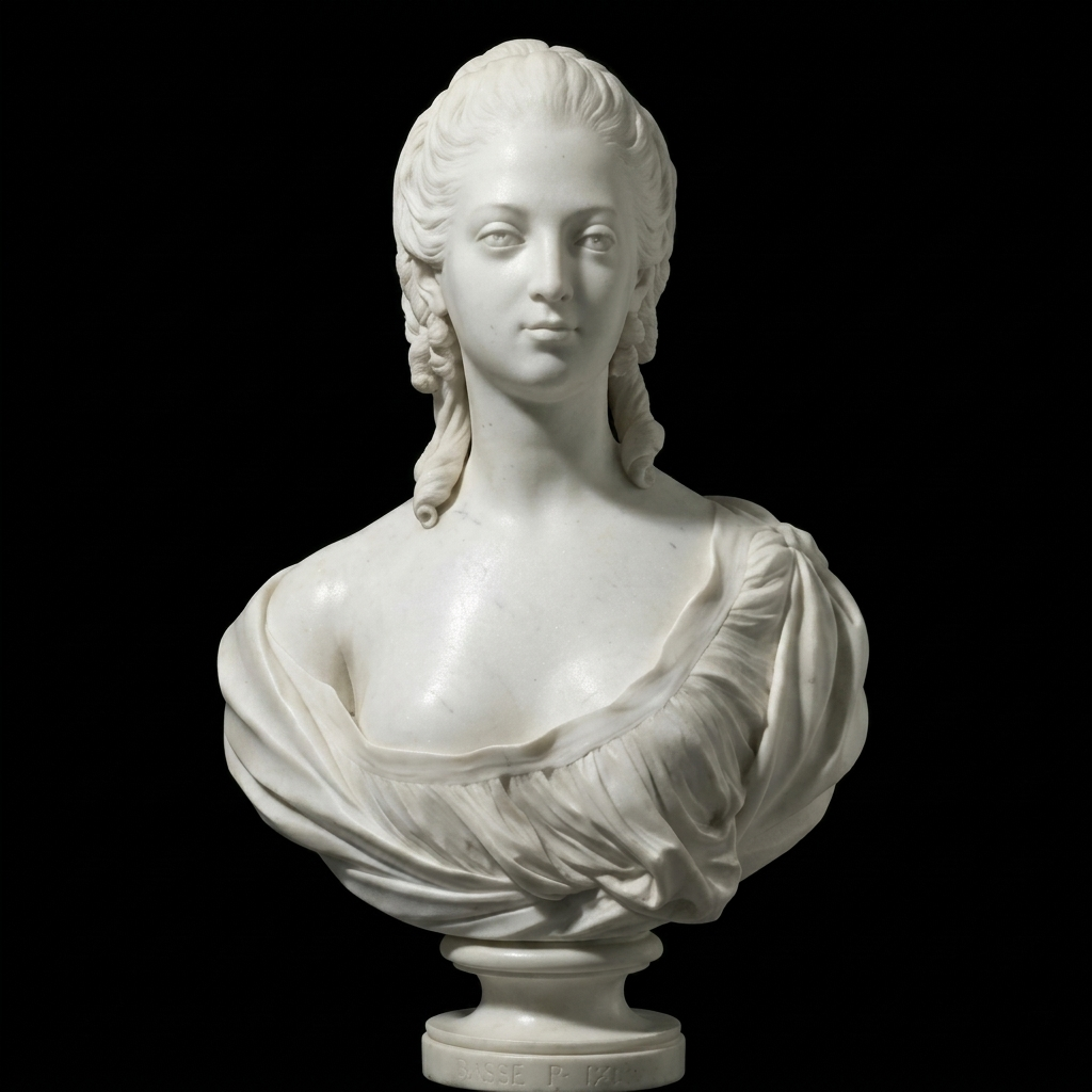 One-of-a-Kind Hand-Carved Natural Marble Bust Sculpture – Marble Bust of Madame Victoire