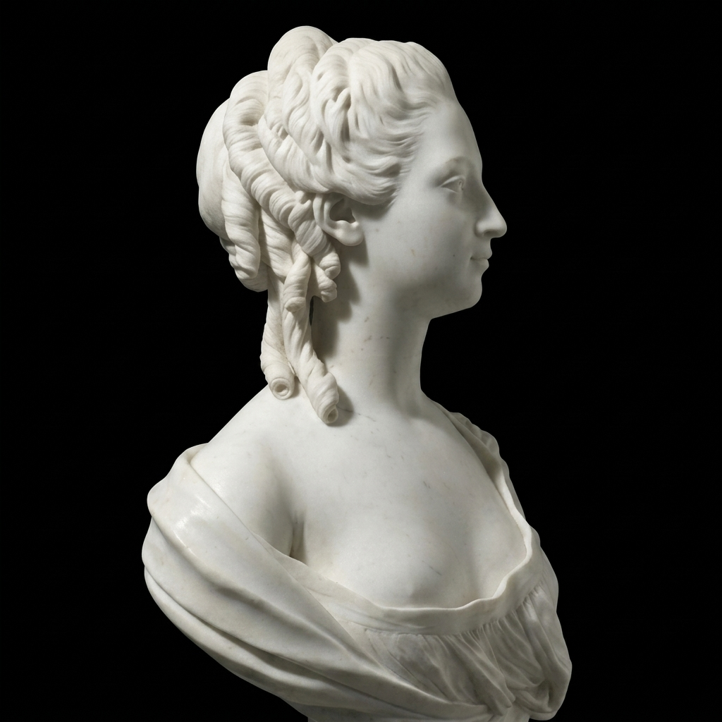 One-of-a-Kind Hand-Carved Natural Marble Bust Sculpture – Marble Bust of Madame Victoire