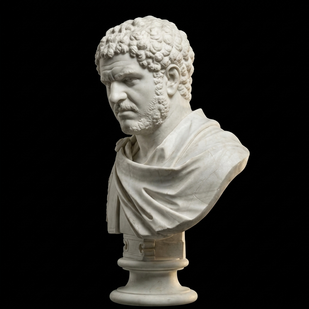 One-of-a-Kind Hand-Carved Natural Marble Bust Sculpture – Portrait of Caracalla