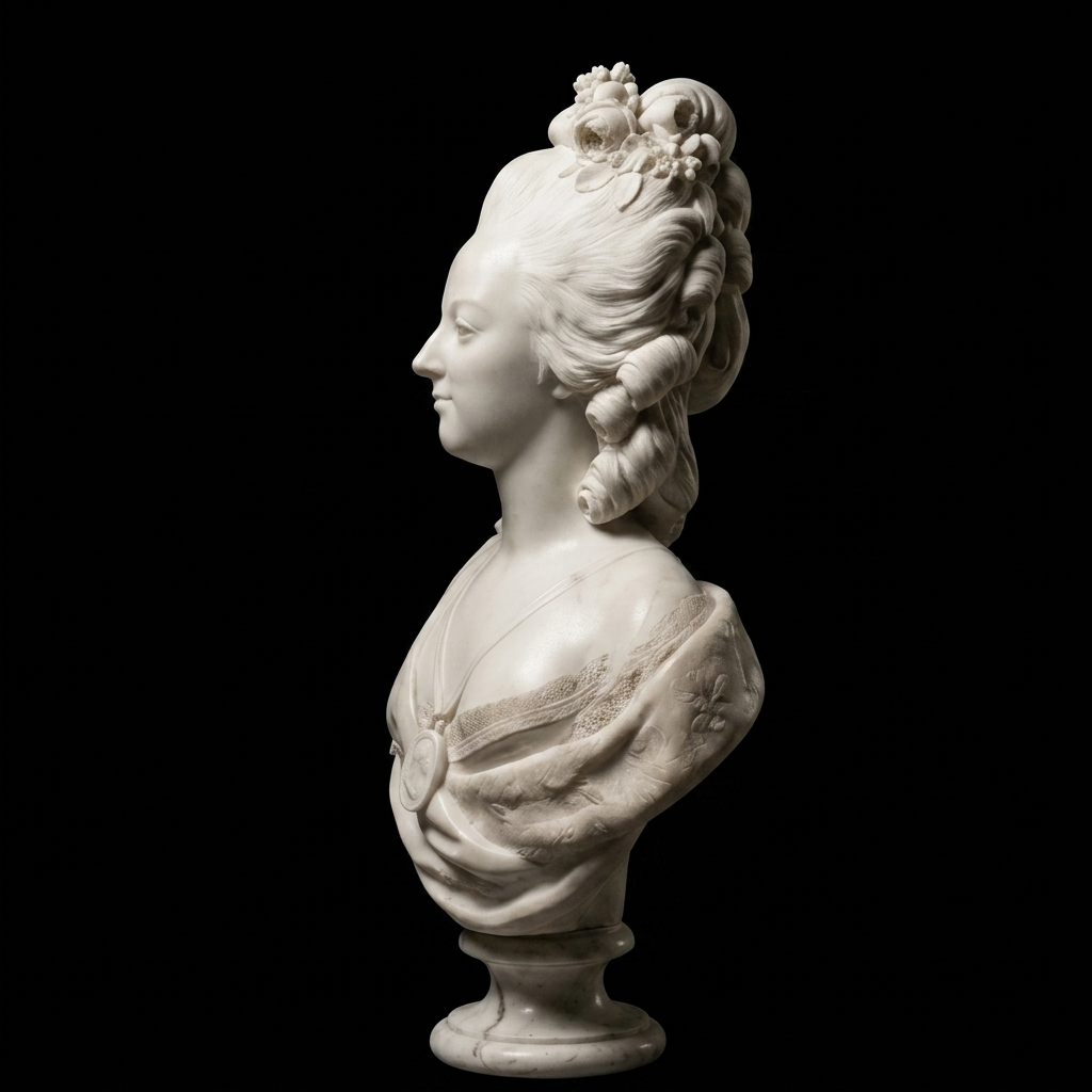 One-of-a-Kind Hand-Carved Natural Marble Bust Sculpture – Portrait of Marie Antoinette