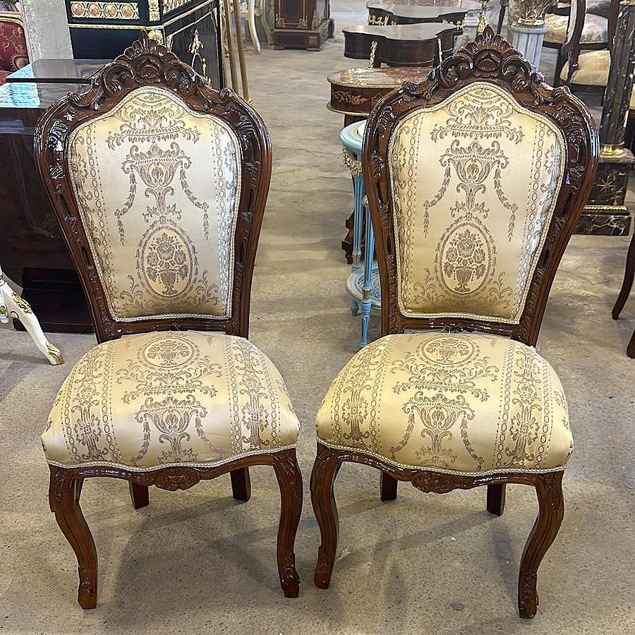 French Rococo Copper Chair– Gold Leaf Upholstery, Baroque Vintage Accent- Set of 2