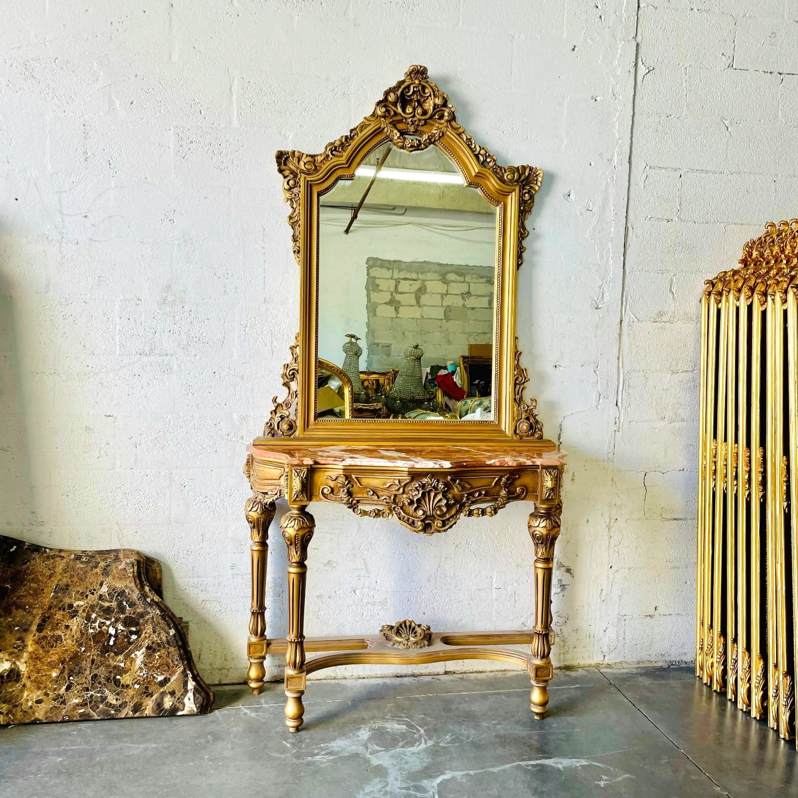 Grand Gold Vanity Set with Mirror & Console Table – French Luxury Statement