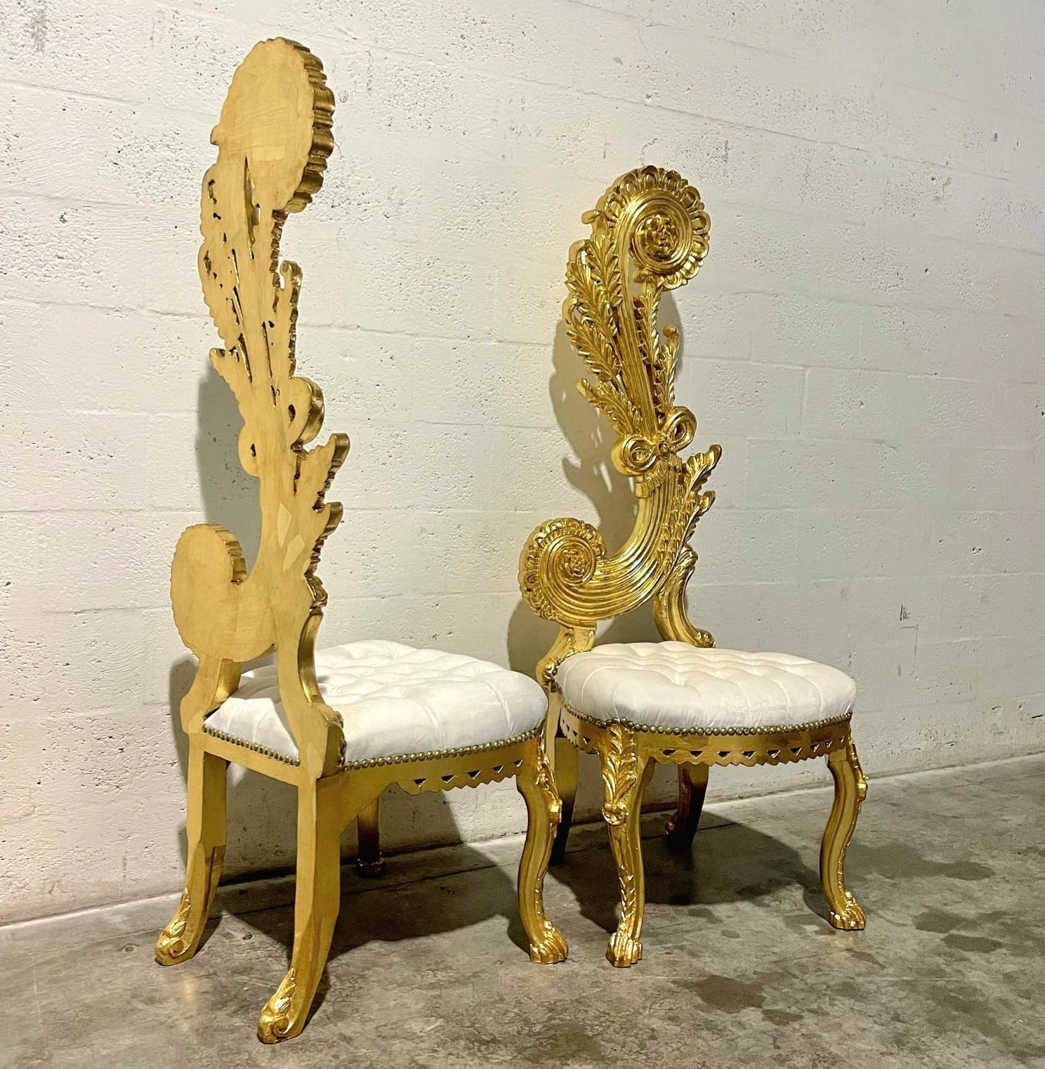 Italian Baroque White Chair – High Back & Gold Leaf Details