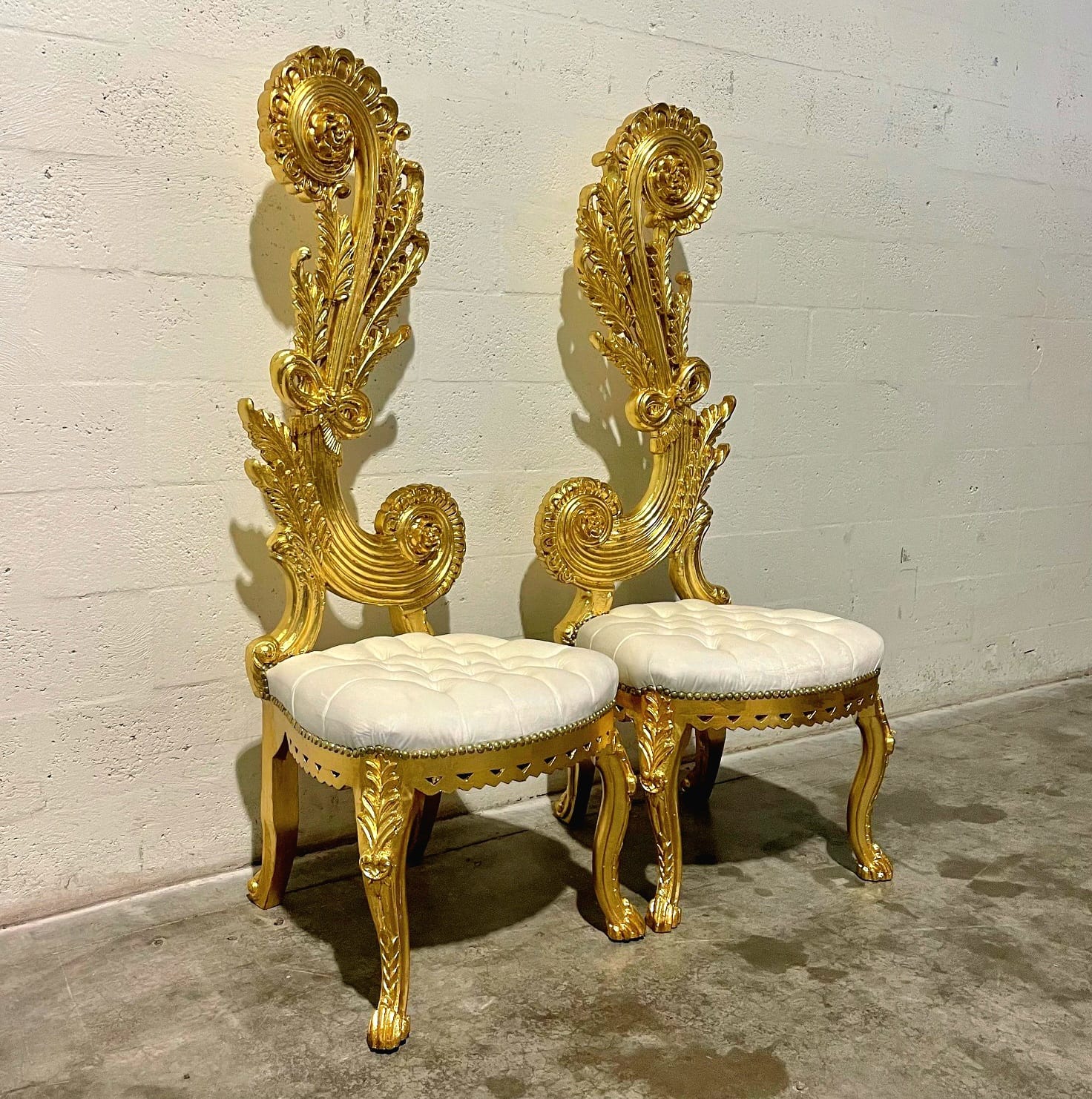 Italian Baroque White Chair – High Back & Gold Leaf Details