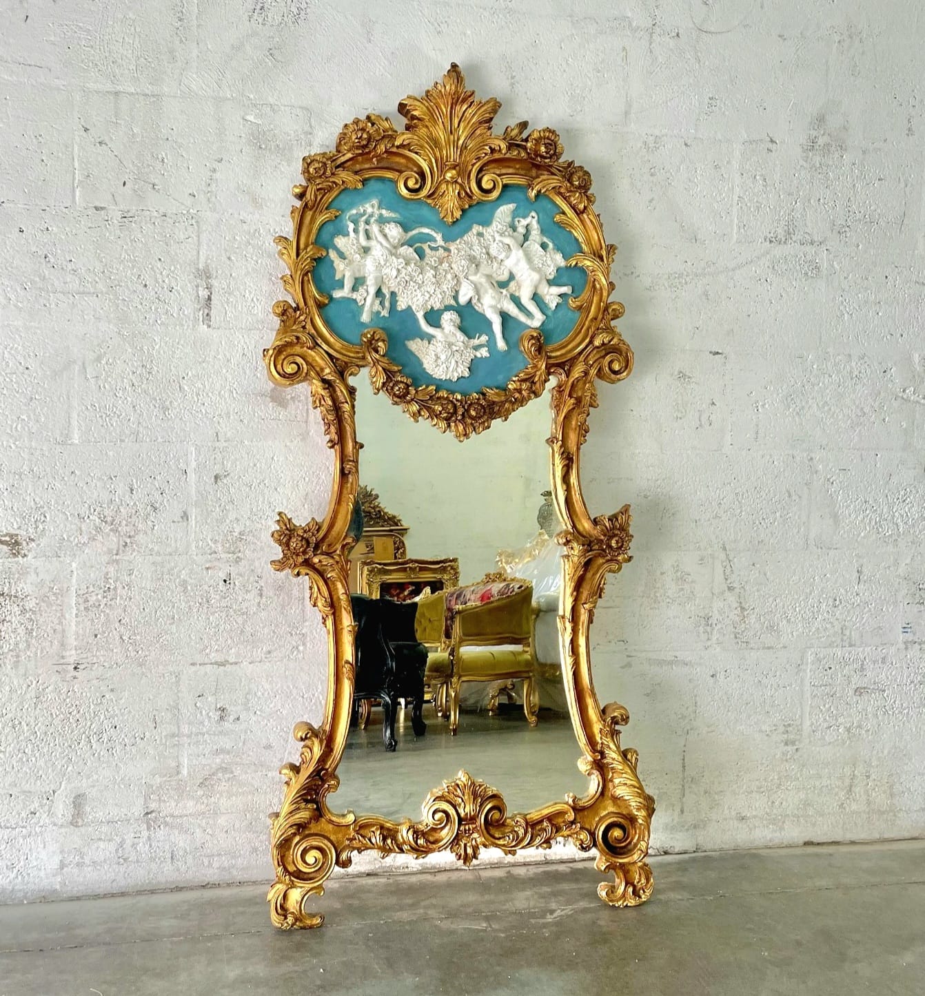 Baroque Rococo Wall Mirror – Antique Frame, Multiple Colors Available, Ornate French Mirror 59"H Vintage Décor