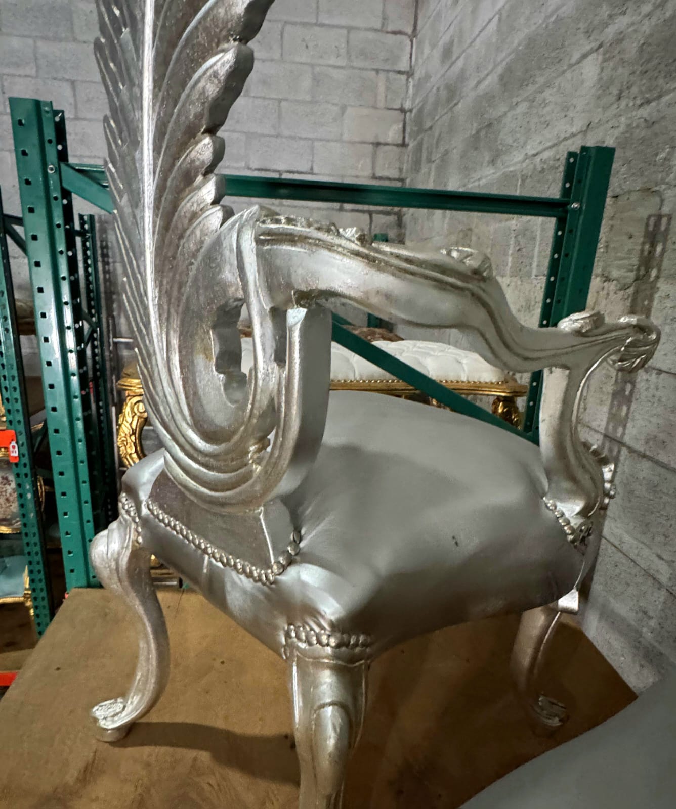 Italian Baroque Silver Throne Chair – High Back Silver Leaf