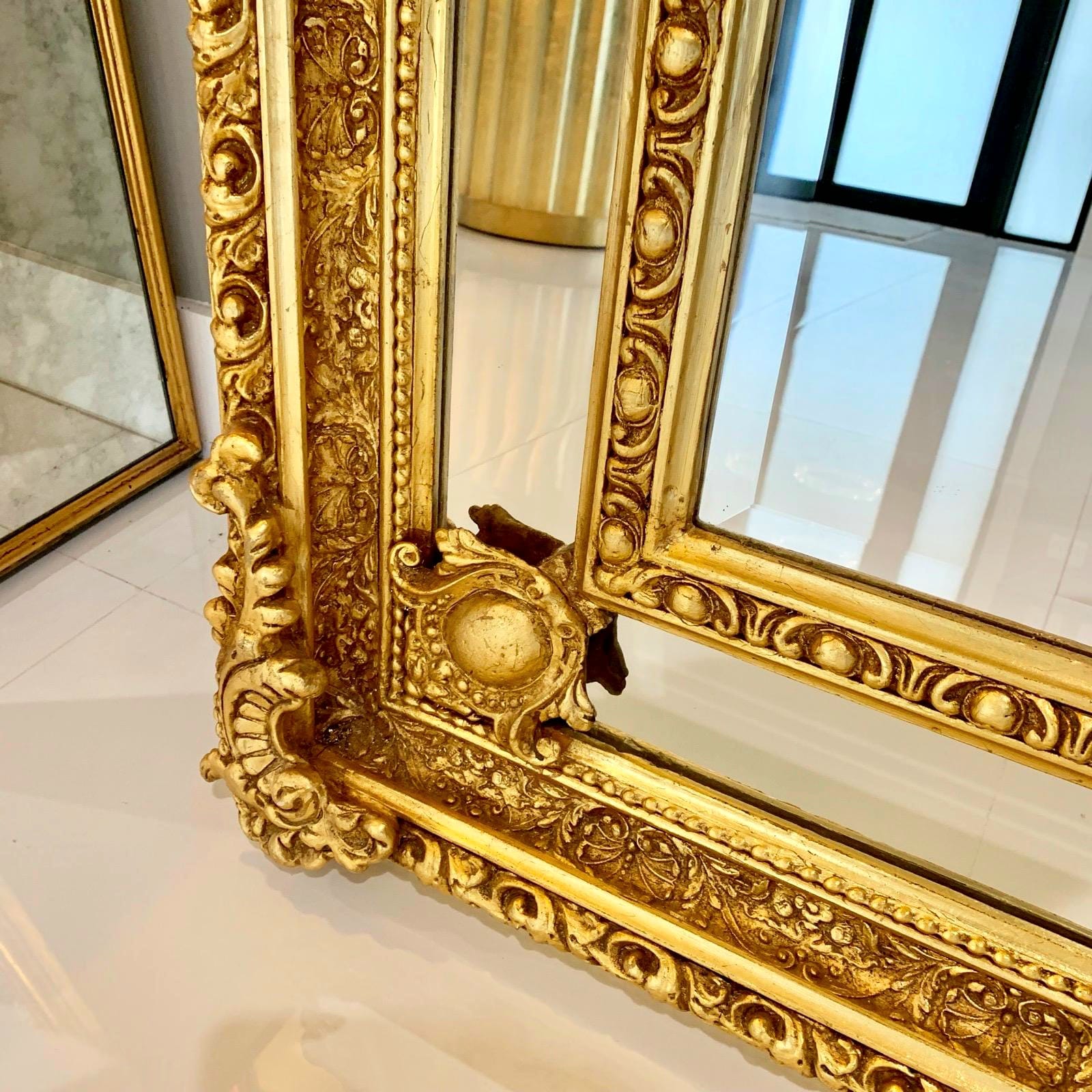 French Style Gold Floor/Wall Mirror – Tall Statement Mirror with Gold Leaf Finish