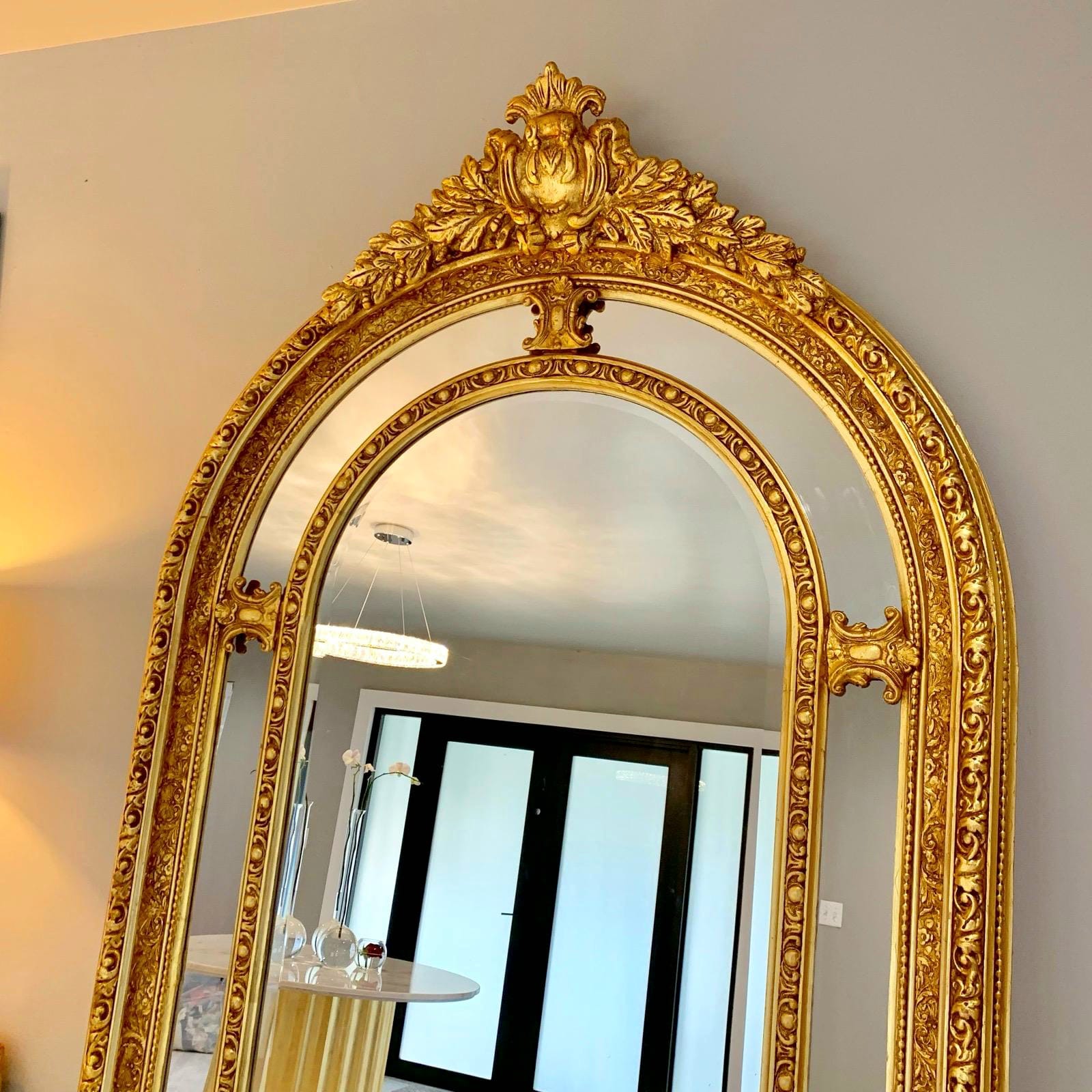 French Style Gold Floor/Wall Mirror – Tall Statement Mirror with Gold Leaf Finish