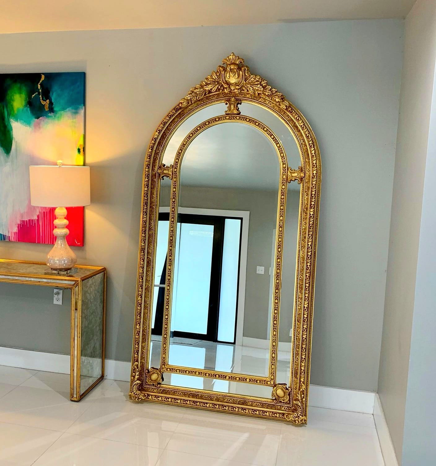 French Style Gold Floor/Wall Mirror – Tall Statement Mirror with Gold Leaf Finish