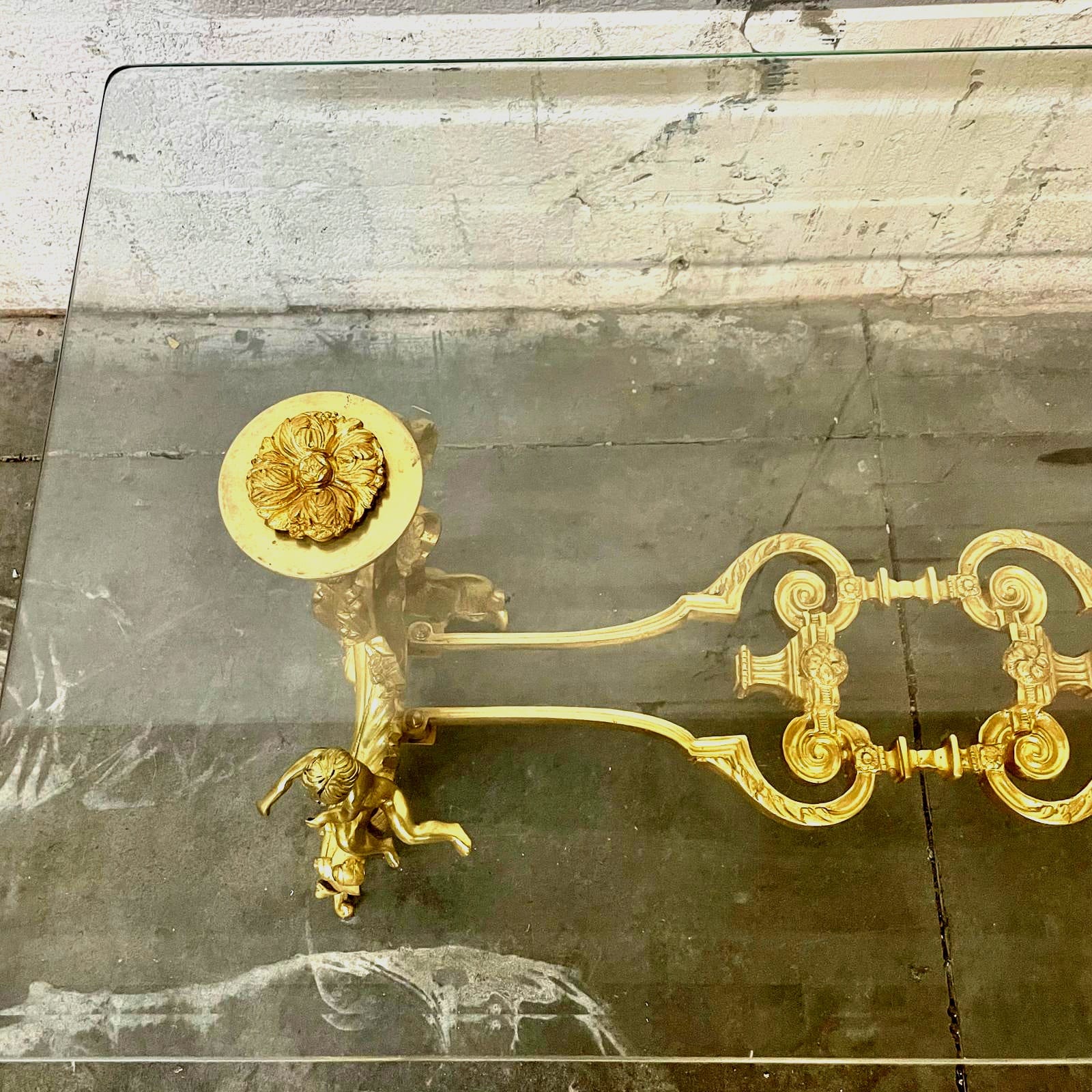 French Louis XVI Style Coffee Table – Glass Top, Gold Leaf Angel Carvings, Luxury Center Table