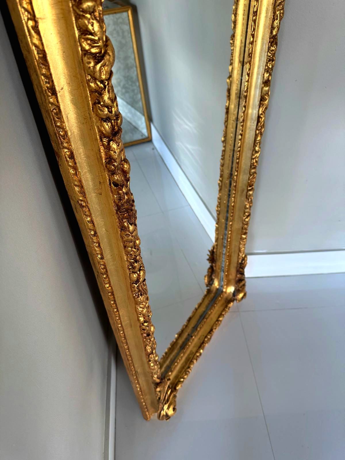French Gold Leaf Full-Length Mirror – Timeless Statement Piece, Angel Details