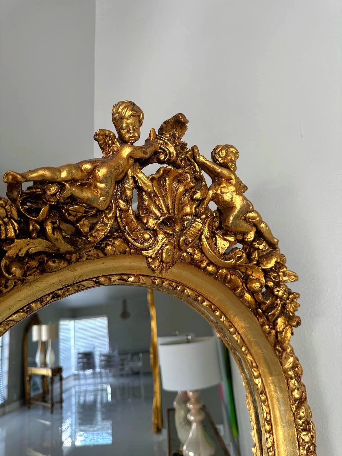 French Gold Leaf Full-Length Mirror – Timeless Statement Piece, Angel Details