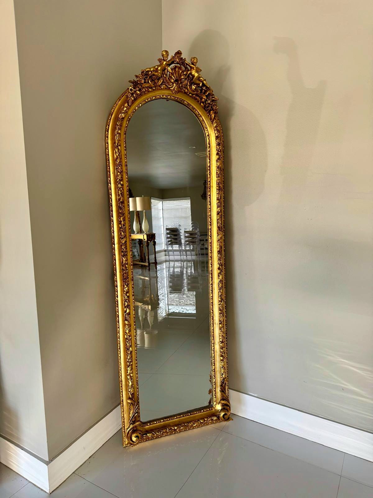French Gold Leaf Full-Length Mirror – Timeless Statement Piece, Angel Details