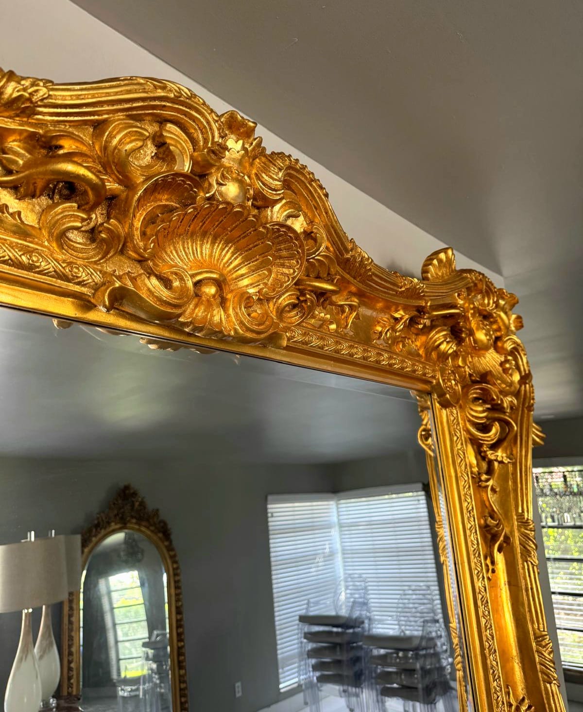 French Style Baroque Wall Mirror – 7.5 ft Tall Statement Mirror in Gold Leaf Finish