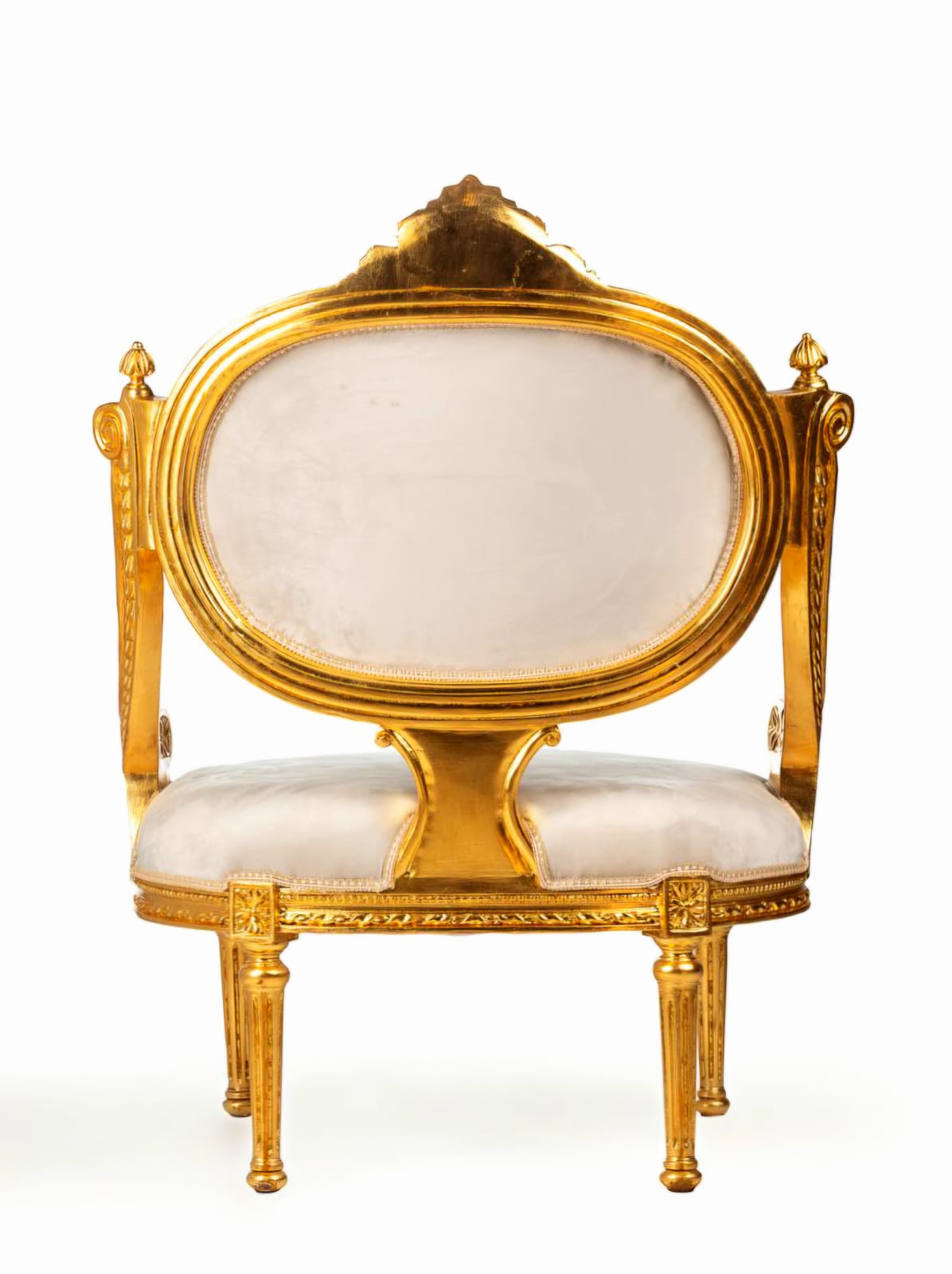 French Style White Velvet Chair with Gold Leaf Details - Armchair