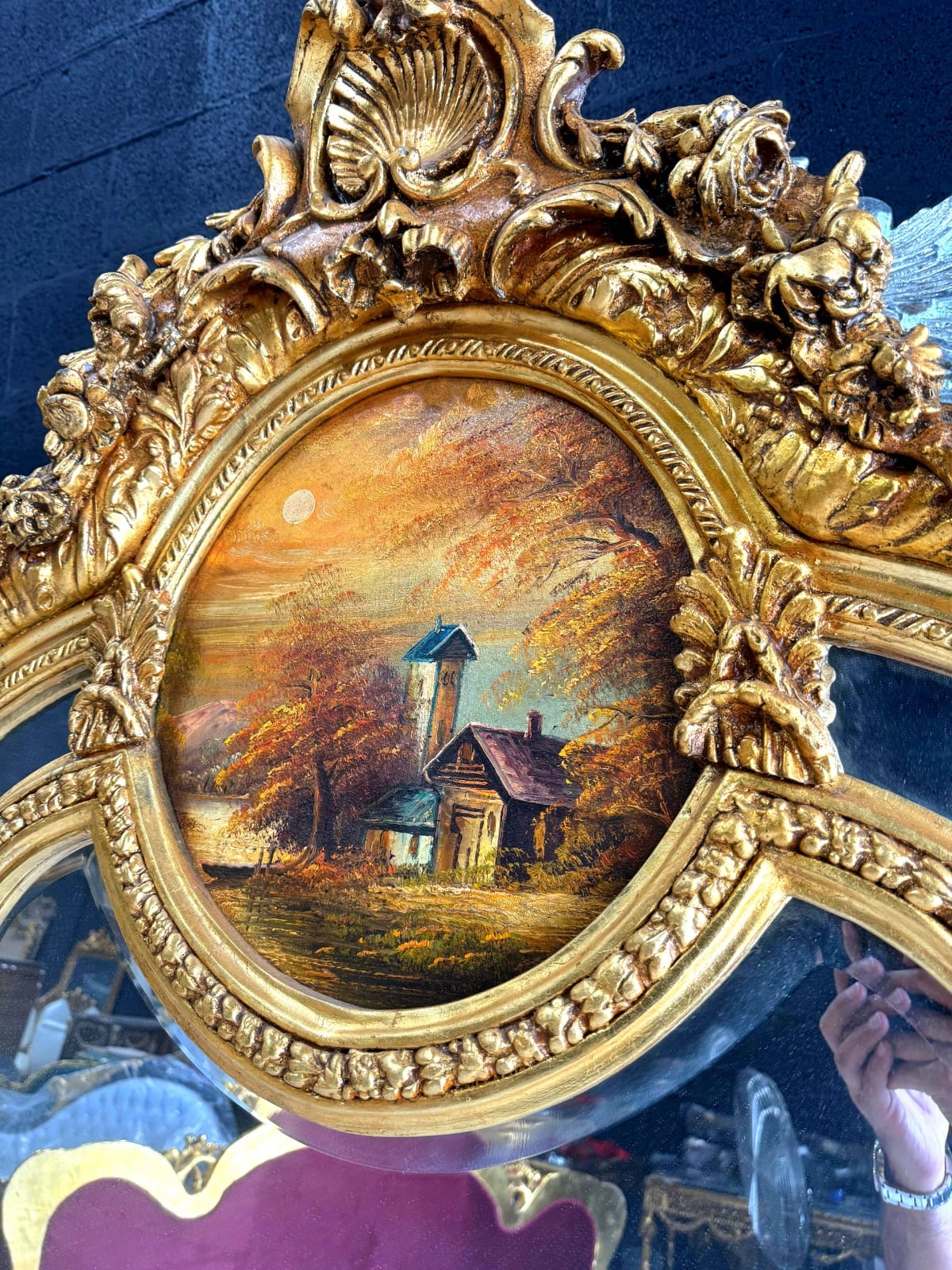 French Style Gold Floor Mirror – Tall Statement Mirror with Gold Leaf Art Details