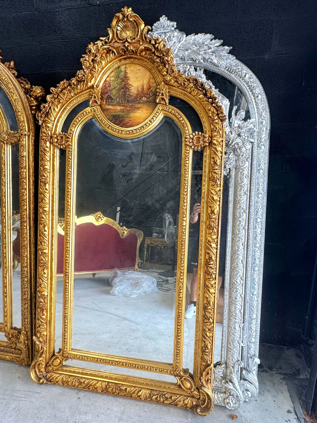 French Style Gold Floor Mirror – Tall Statement Mirror with Gold Leaf Art Details