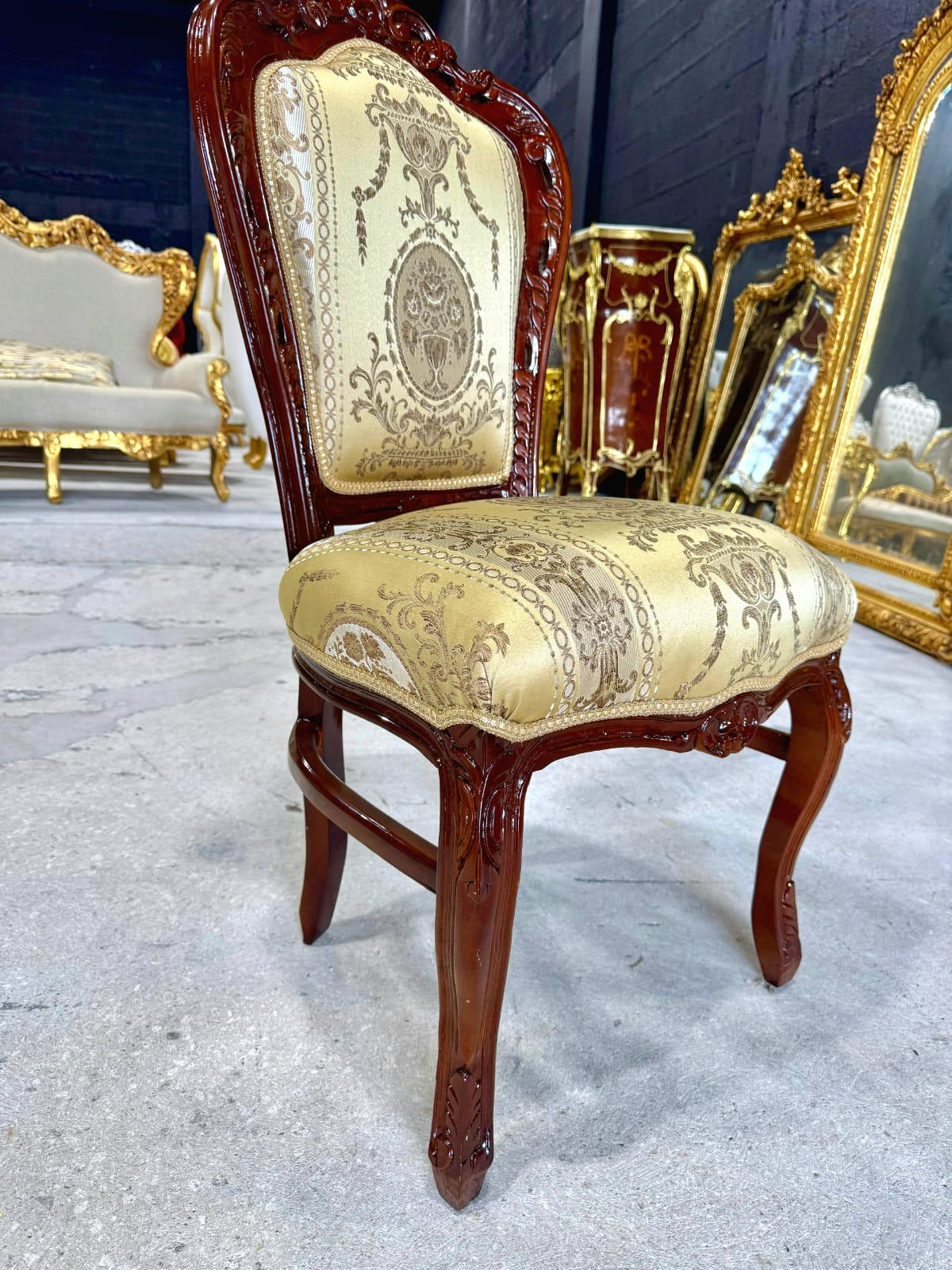 French Rococo Copper Accent Chair with Gold Leaf Details – Elegant Baroque Vintage Statement Piece