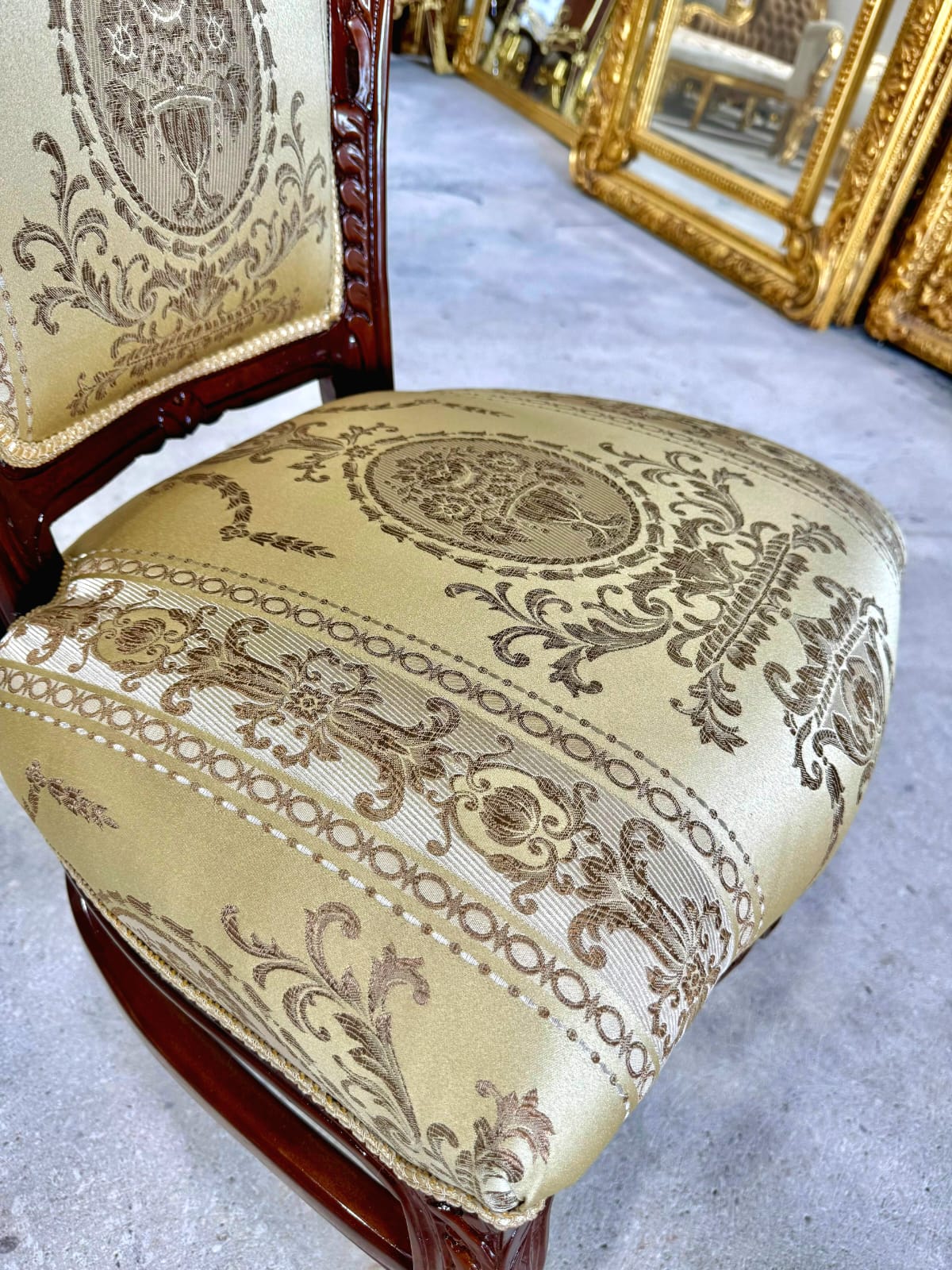 French Rococo Copper Accent Chair with Gold Leaf Details – Elegant Baroque Vintage Statement Piece