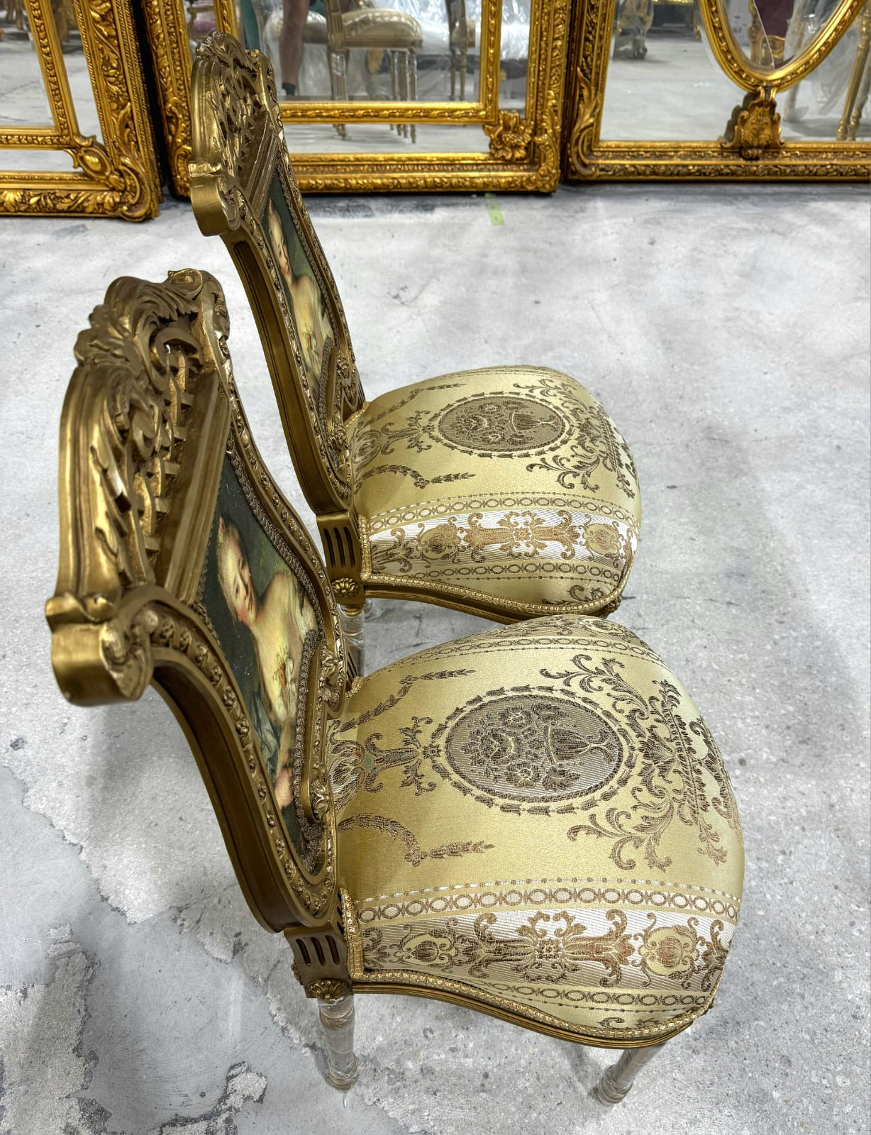 French Rococo Gold Accent Chair with Lady Portrait – Elegant Baroque Style Statement Piece