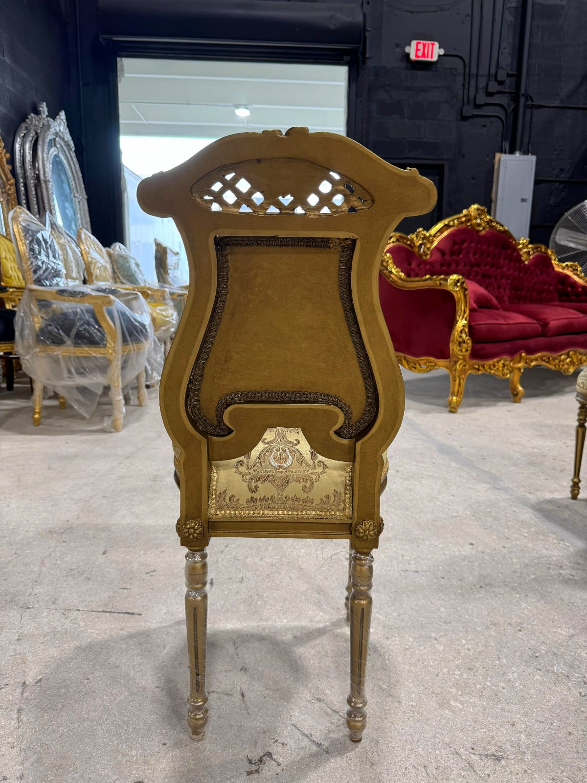 French Rococo Gold Accent Chair with Lady Portrait – Elegant Baroque Style Statement Piece