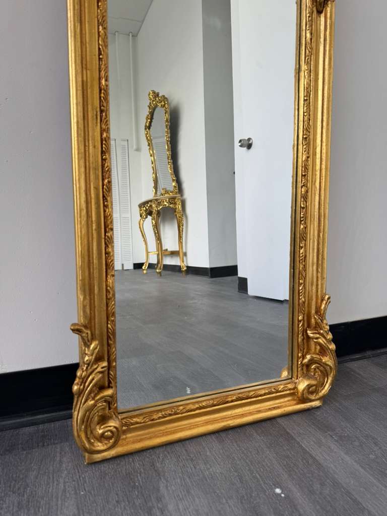 French Rococo Gold Floor Mirror – Romantic Ornate Statement Piece with Luxurious Gold Leaf Finish