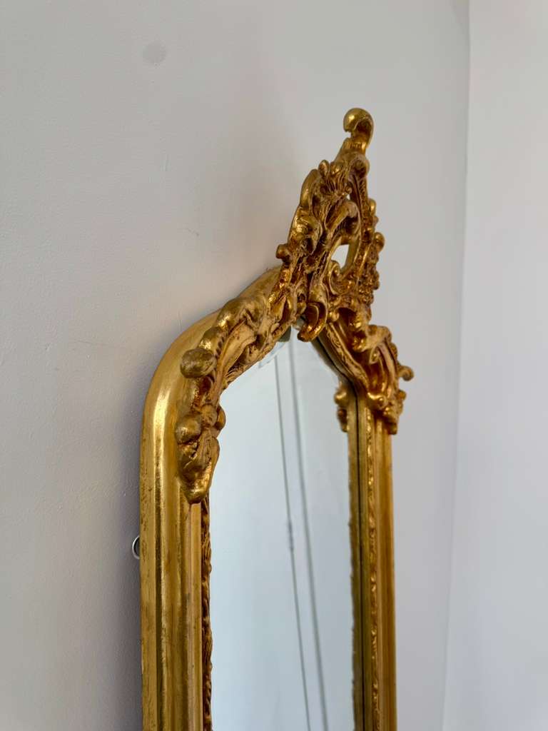 French Rococo Gold Floor Mirror – Romantic Ornate Statement Piece with Luxurious Gold Leaf Finish