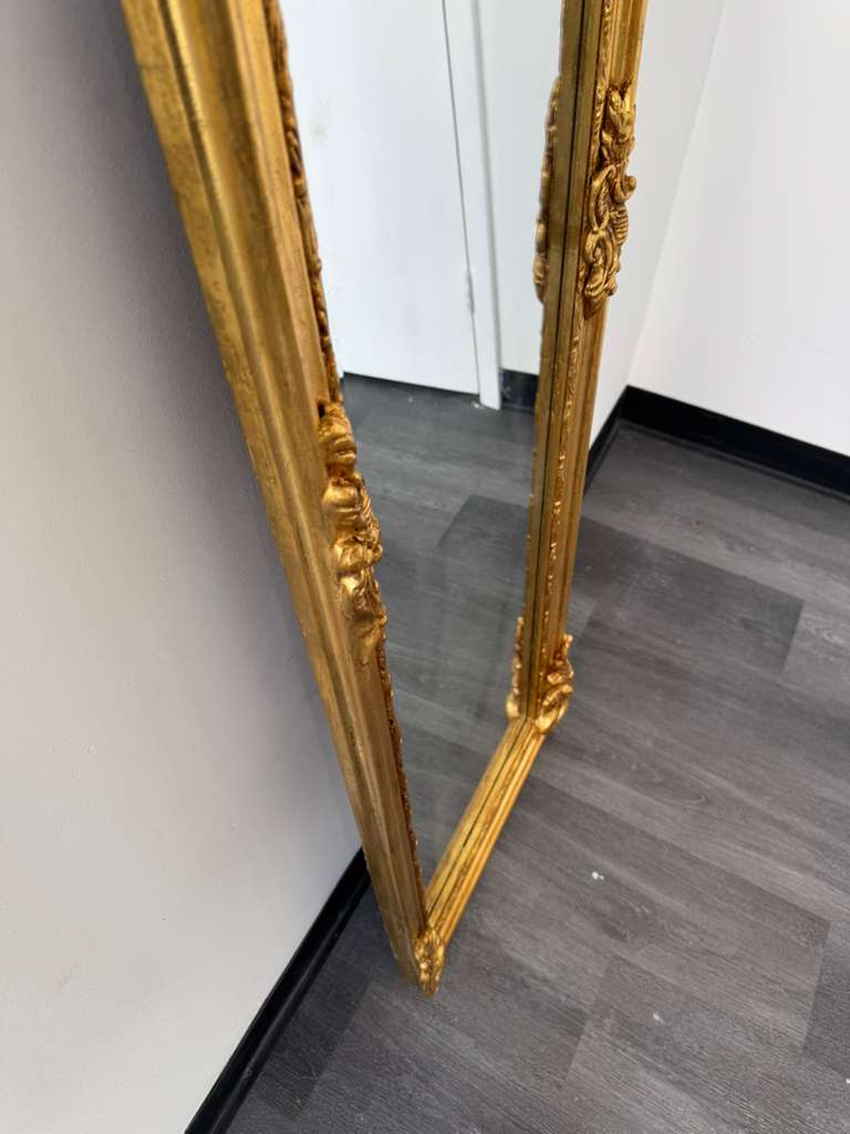 French Rococo Gold Floor Mirror – Romantic Ornate Statement Piece with Luxurious Gold Leaf Finish